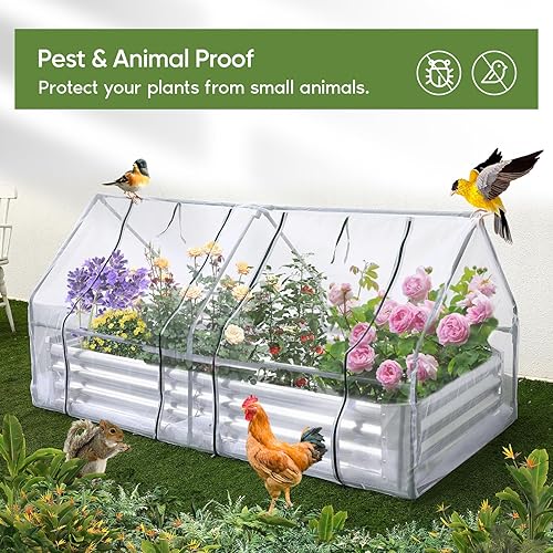 Miniatura 2 de GCCSJ Cama de jardín elevada galvanizada con invernadero, cama de flores de fondo abierto de 6 x 3 x 3 pies con cubierta de malla, kit de caja de