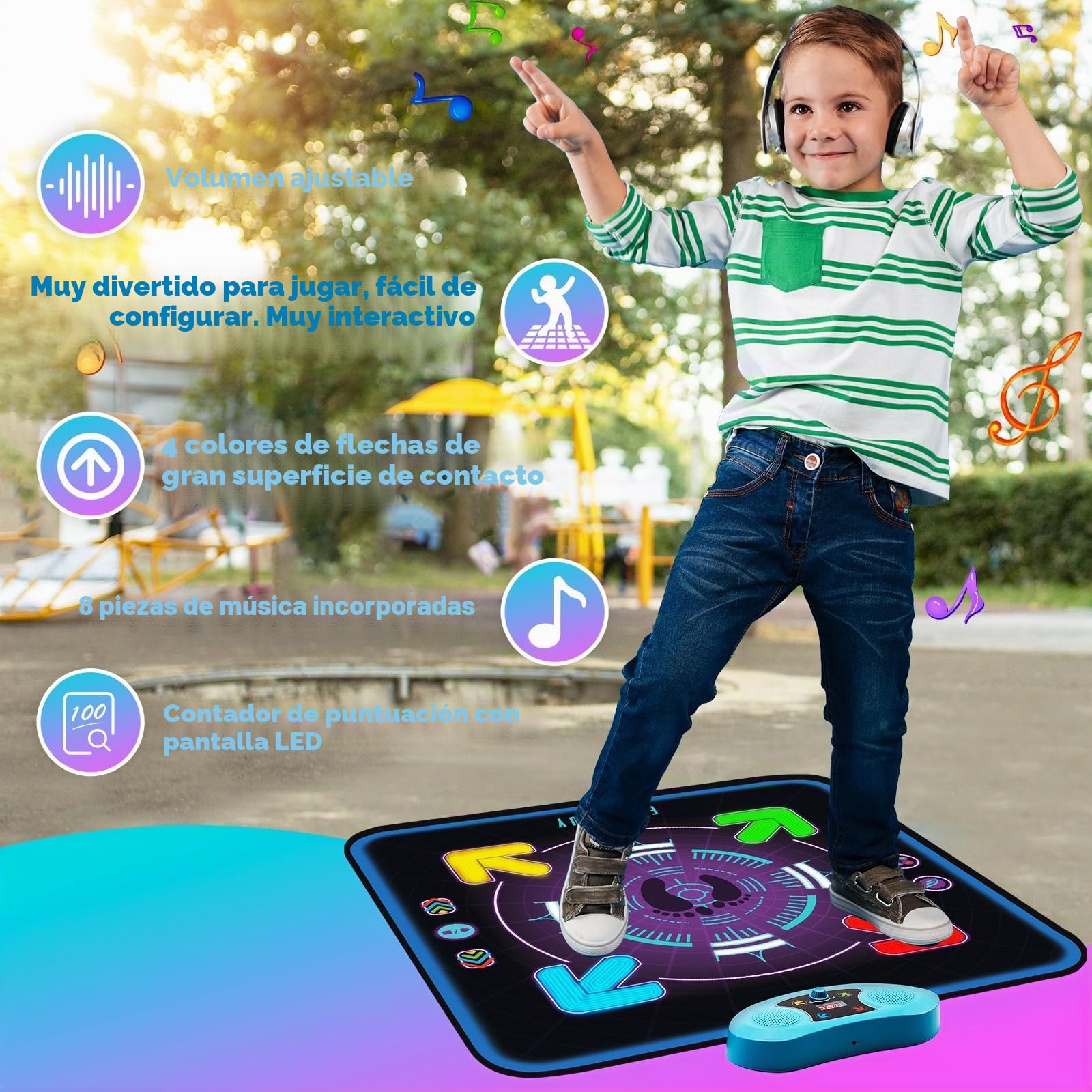 Alfombra de Baile para Niñas Niños Alfombra Musical con 3 Modos Juego y Luces LED, Música Incorporada Alfombra Juegos, Volumen Ajustable Navidad Cumpleaños Regalos Juguetes para 4 5 6 7 8 9 10+ años