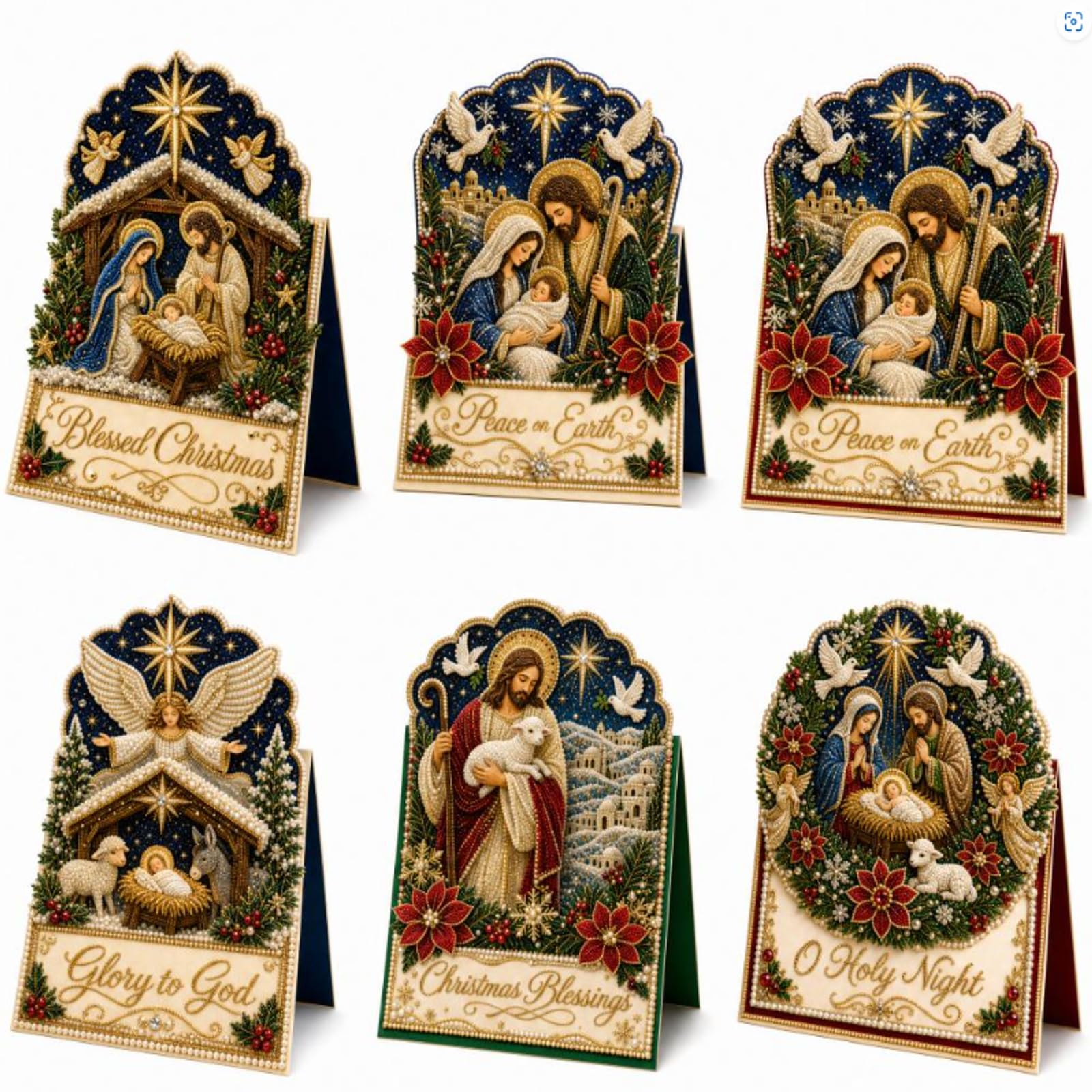 6PCS DIY Christmas Pearl Diamond Art Painting Greeting Cards with Envelope โ image 1