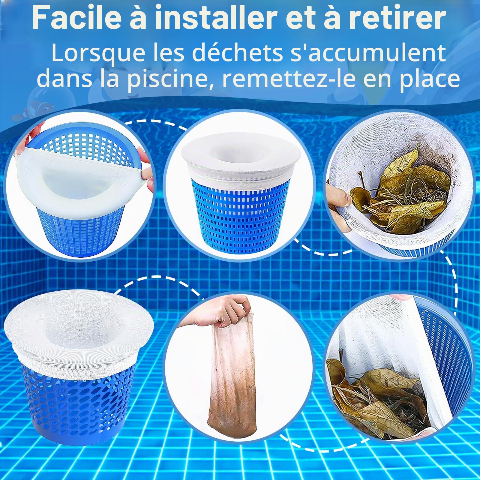 30 Pièce Chaussette Skimmer Piscine,Chaussettes Skimmer Reutilisable pour Panier Skimmer,Maille Ultra Fine,Nylon Élastiqu Pool Skimmer Socks pour Peuvent Emprisonner Pollen, Feuilles,Cheveux.