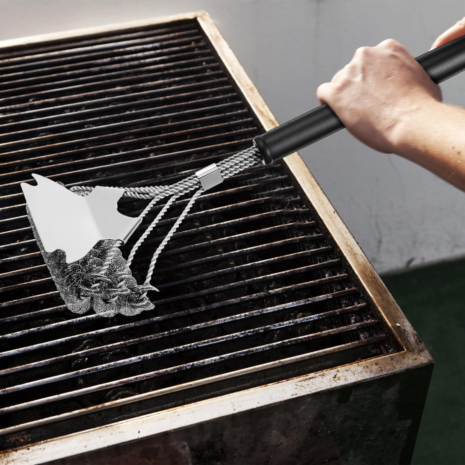 Spazzola per Pulizia Barbecue 2 Pezzi in Acciaio Nero