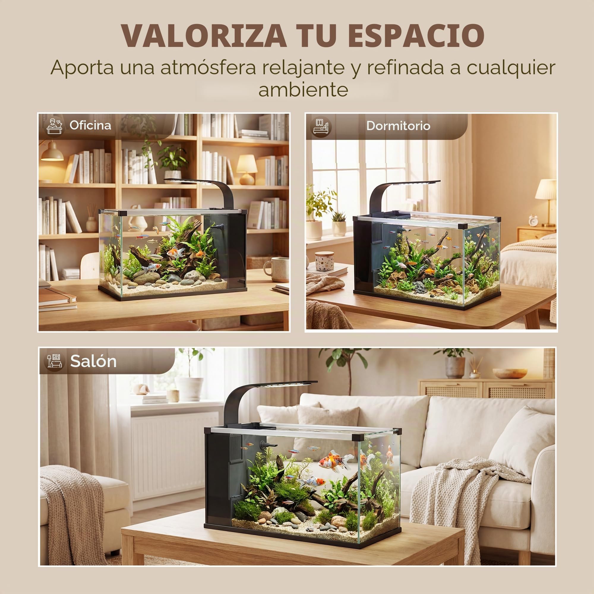 PawHut Acuario de cristal templado de 24 l, acuario completo pequeño transparente con filtro integrado, luz LED y bomba de agua para peces tropicales, peces rojos, casa, oficina, 45 x 25 x 25,5 cm