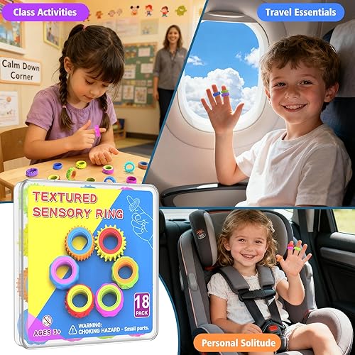 Miniatura 6 de Anillos giratorios de juguetes fidget para niños – Juguetes sensoriales para aliviar la ansiedad para niños con autismo, herramienta de TDAH