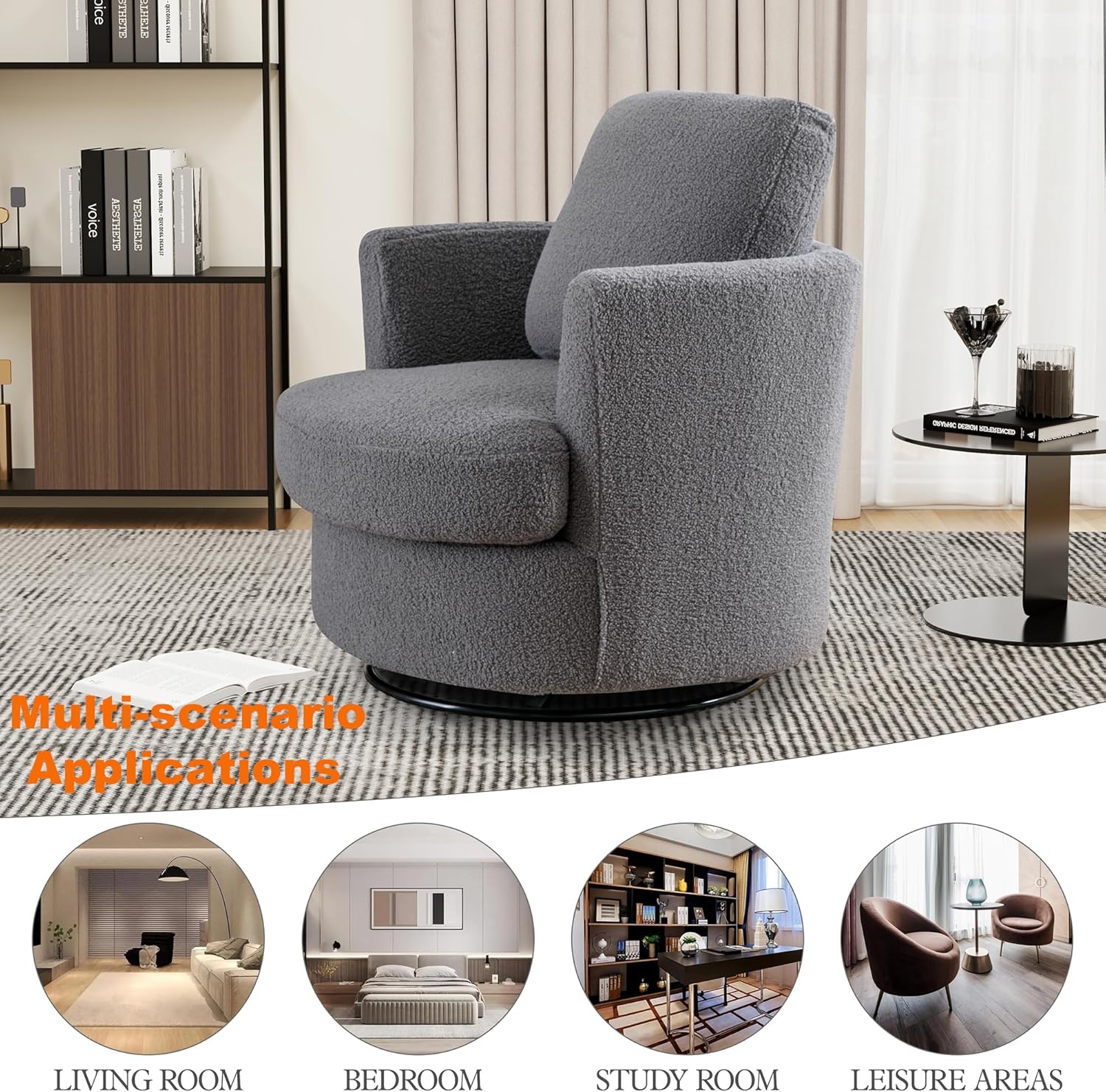 Teddy Swivel Accent Barrel Chair Set of 2, 31.9" W Comfy Round Accent Sofa Chair, Swivel Leisure Club Sofa Chair Arm Chair for Nursery Bedroom Living Room Lounge Hotel Office,Gray