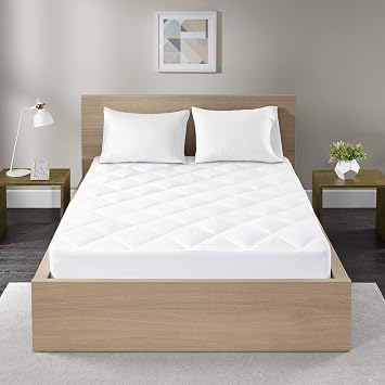 Madison Park Queen Mattress Protector Pad Waterproof Bed Cover, Breathable 300TC Sateen Cotton, Diamond Quilted Topper, Quiet Nights, Fitted Pocket Fits Up to 18 Inch, Machine Washable, White