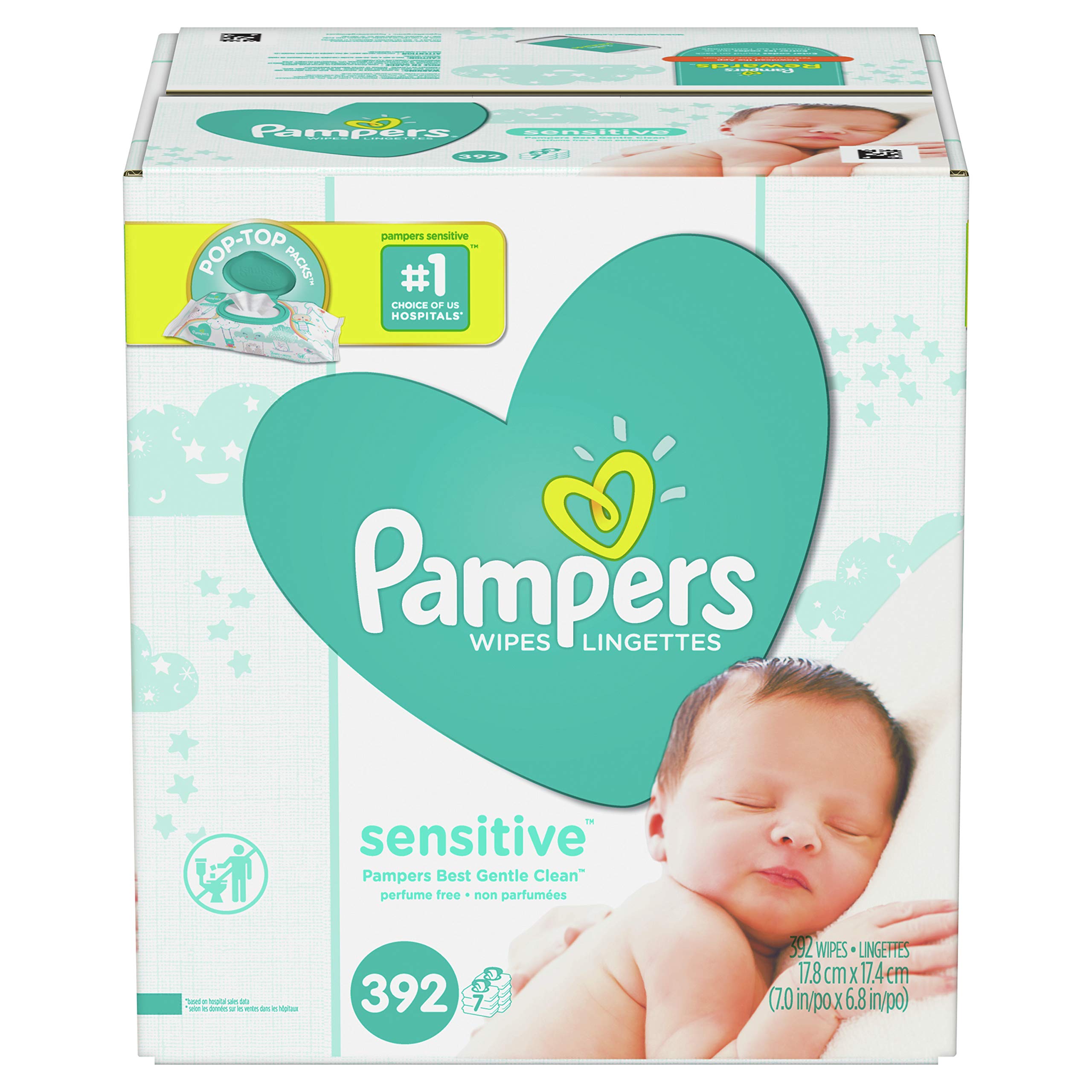 PampersSensitive, Water Based Baby Wipes, 392 Total Wipes