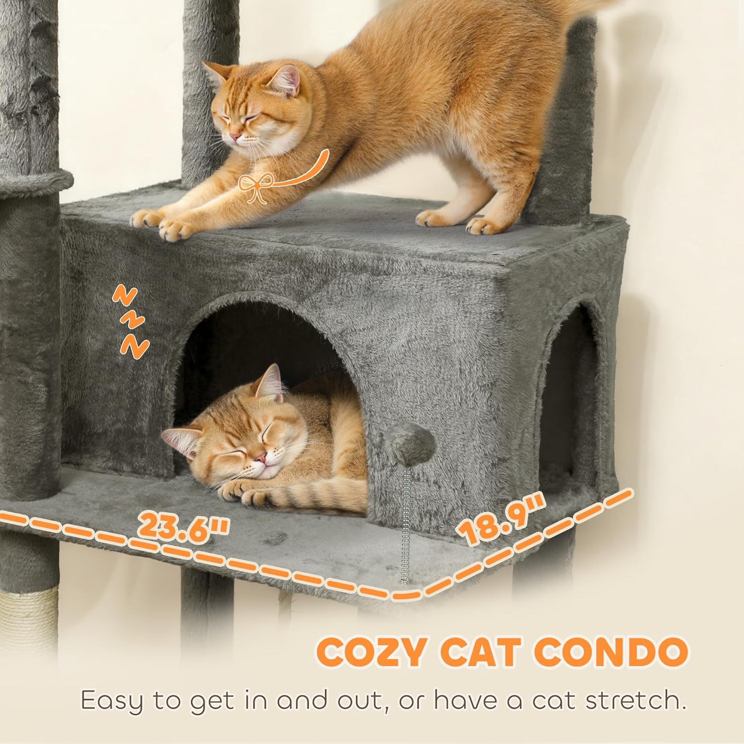 PawHut Cat Tree, 80" Large Cat Tower for Indoor Kittens with 2 Spacious Condos, Sisal Scratching Posts, 2 Hanging Balls, Comfy Hammock, Perches, Bed, Dark Gray