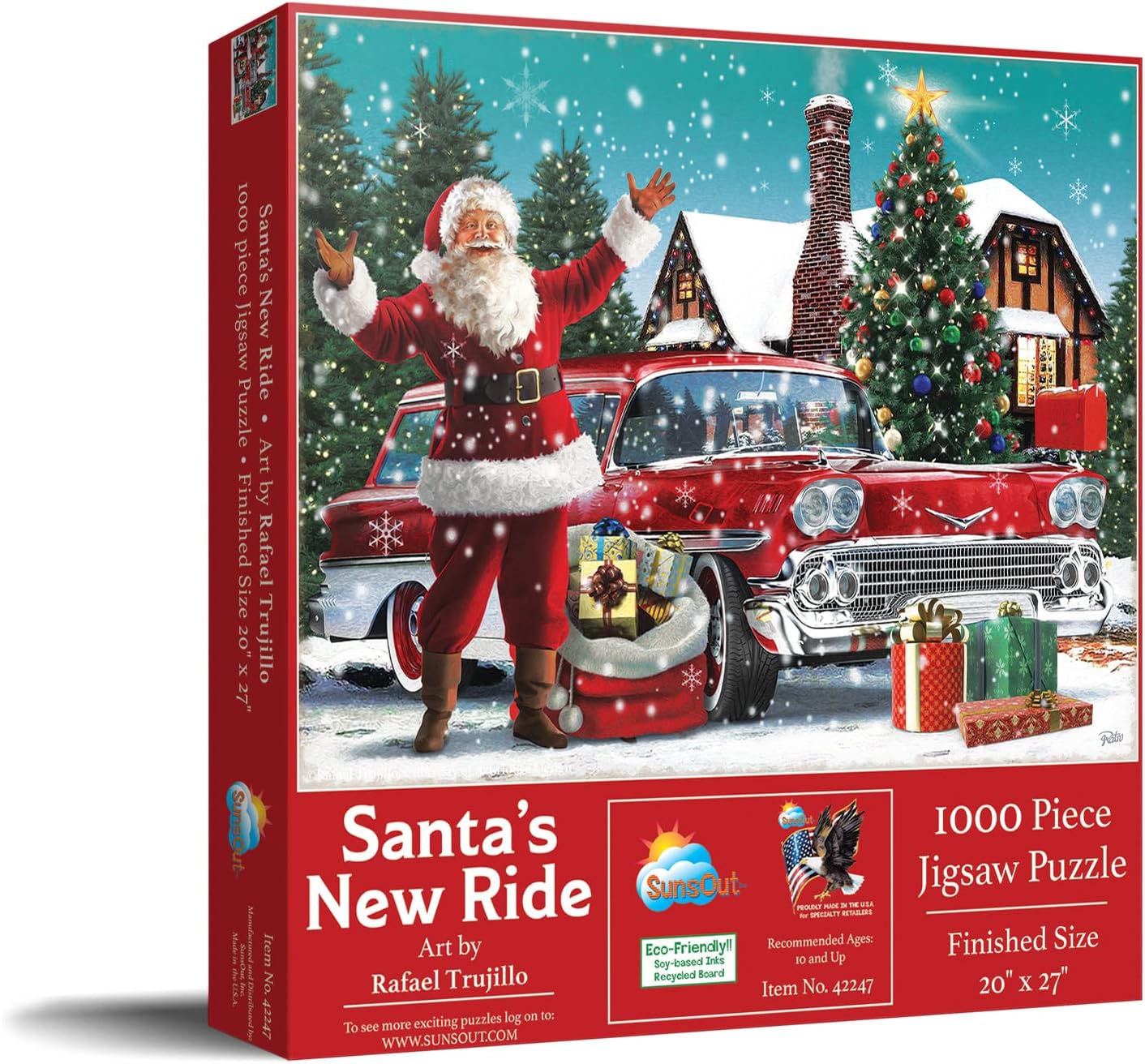 SUNSOUT INC - Santa's New Ride - 1000 pc Jigsaw Puzzle by Artist: Rafael Trujillo - Finished Size 20" x 27" Christmas - MPN# 42247