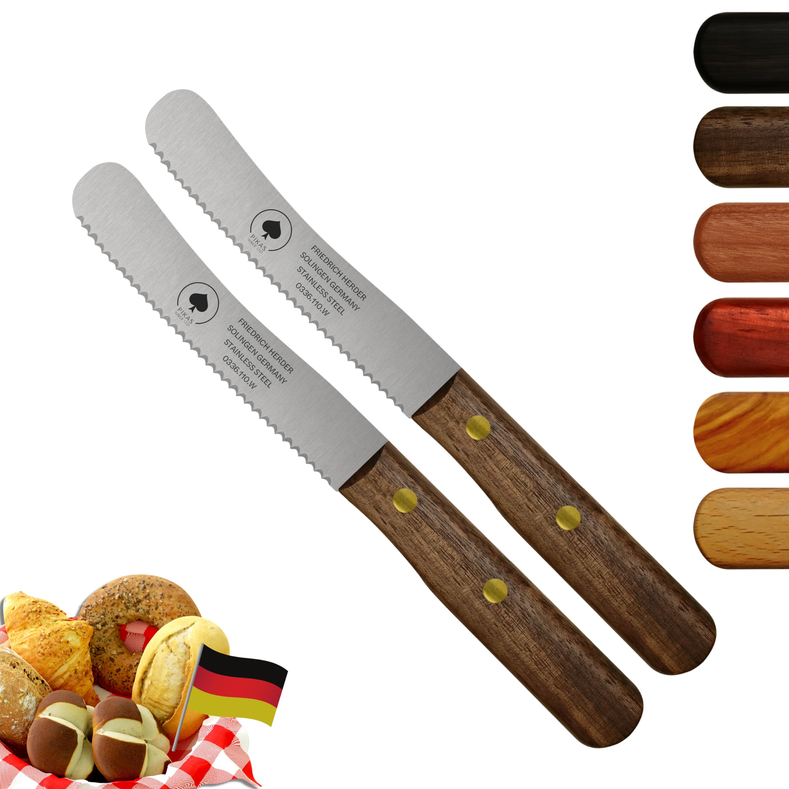 Brötchenmesser 22 Cm 6x Herder Solingen Buckelsmesser | Frühstücksmesser Aus Buche | 22 Cm, Spezialstahl 1.4116 Frühstücksmesser Set