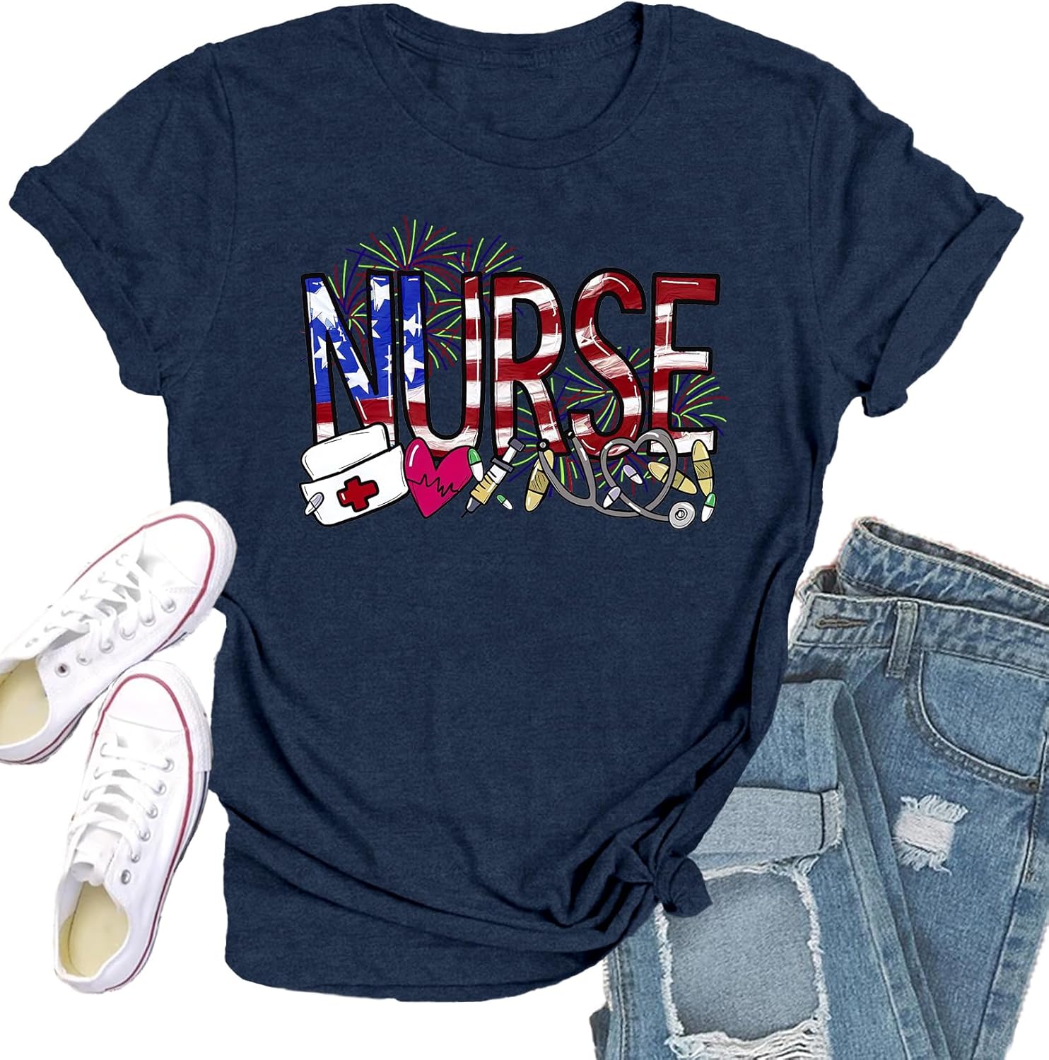 Womens Nurse Shirt School Nurse T-Shirt Nursing Life Tee Top