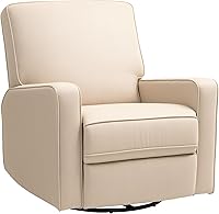 HOMCOM Beige Swivel Rocker Recliner Chair - Manual 145° Recline, Breathable Fabric, Thick Cushions, Footrest for Living Room Relaxation
