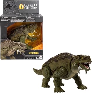 Mattel Jurassic World Hammond Collection Dinosaur Action Figure, Scutosaurus Premium Design with Glass Eyes and 14 Points of Movement JDJ08 [Multicolour]