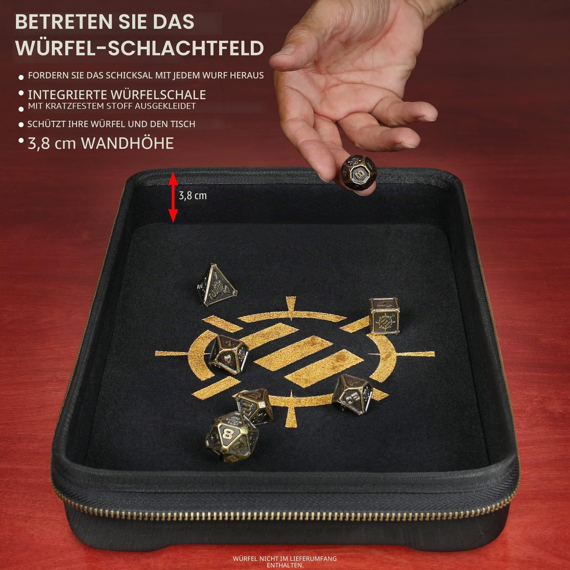 ENHANCE Tabletop Community DND Würfel Roll Tray – Würfelhalter und Aufbewahrung für bis zu 500 RPG-Würfel mit robustem Schutzdesign, weicher Innenseite und Organizer-Taschen (Kapazität für 500 Würfel)