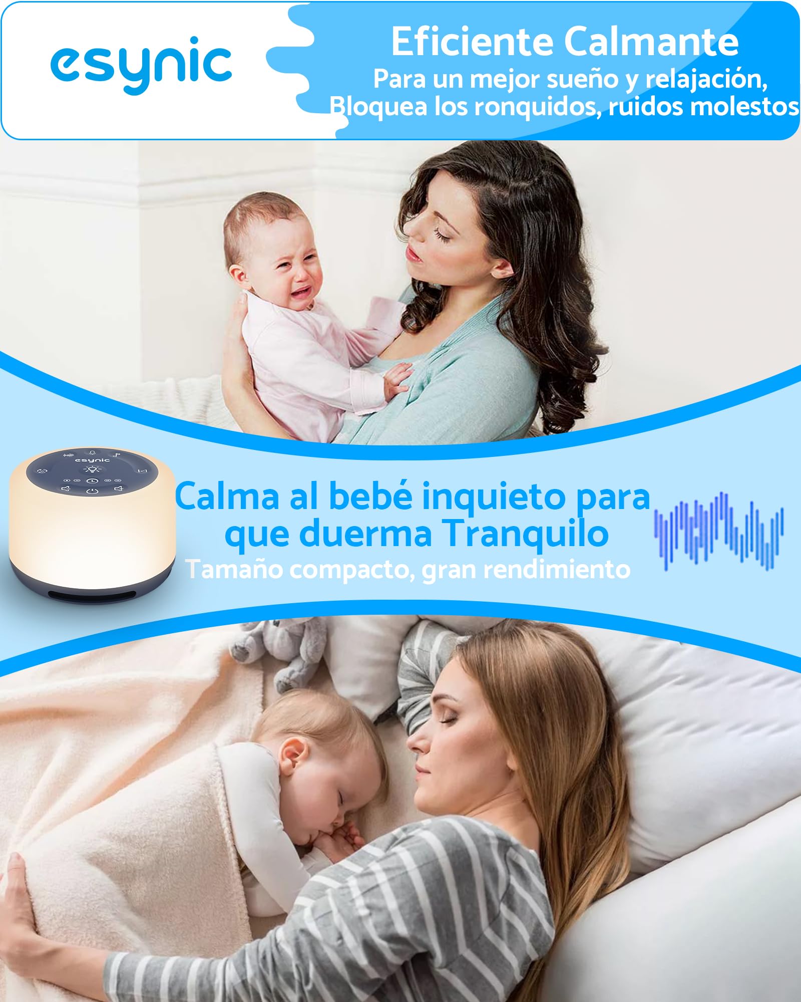 Máquina de Ruido Blanco eSynic Máquina de Sonido Portátil para Dormir para Bebé con 30 Tipos de Sonidos Relajantes, Luz Nocturna Ajustable,Temporizador, Batería incorporada de Gran Capacidad — view 2