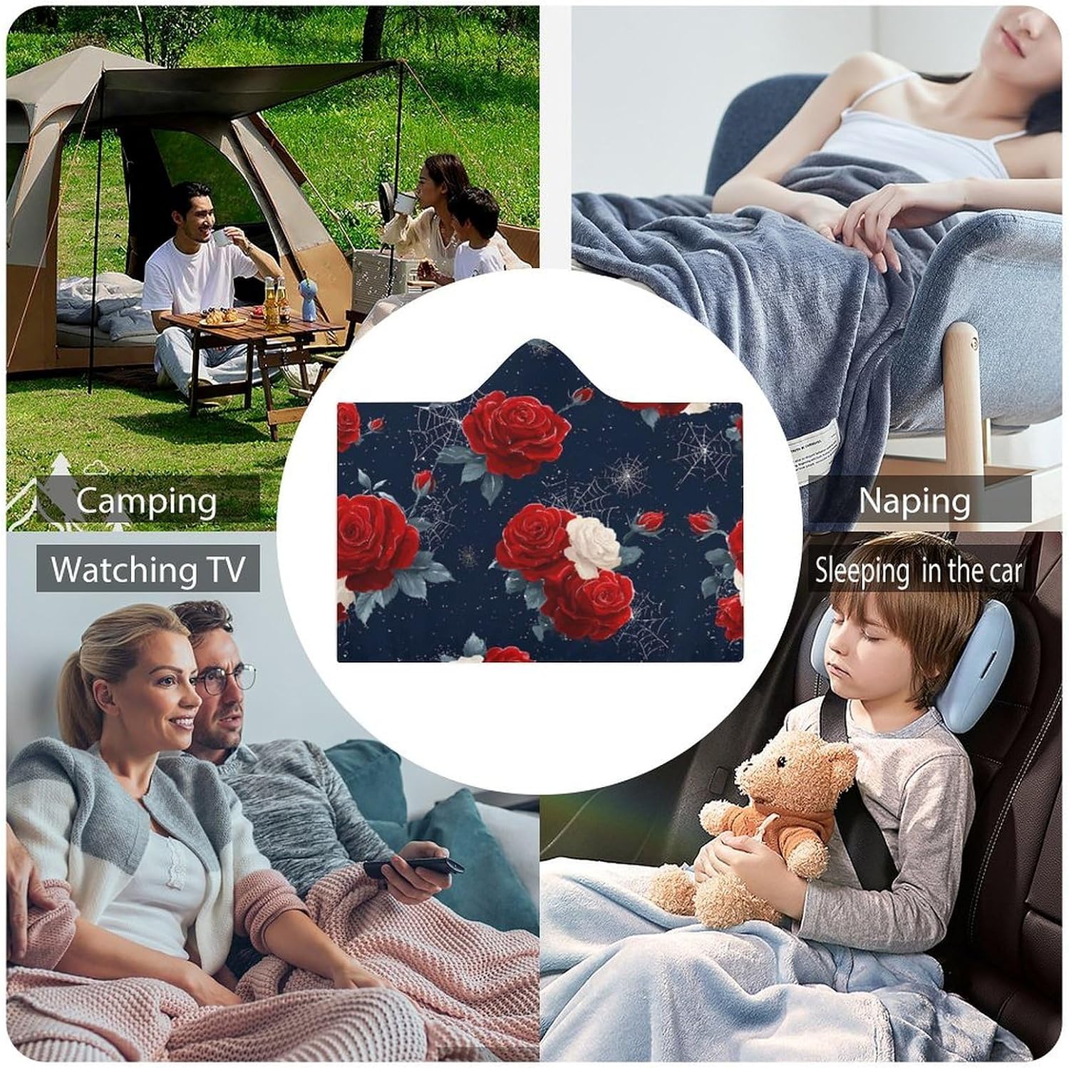 Halloween Roses Spiderwebs Wearable Blanket Oversized Throw Cape | Cozy Hooded Blanket Gifts for Women Men