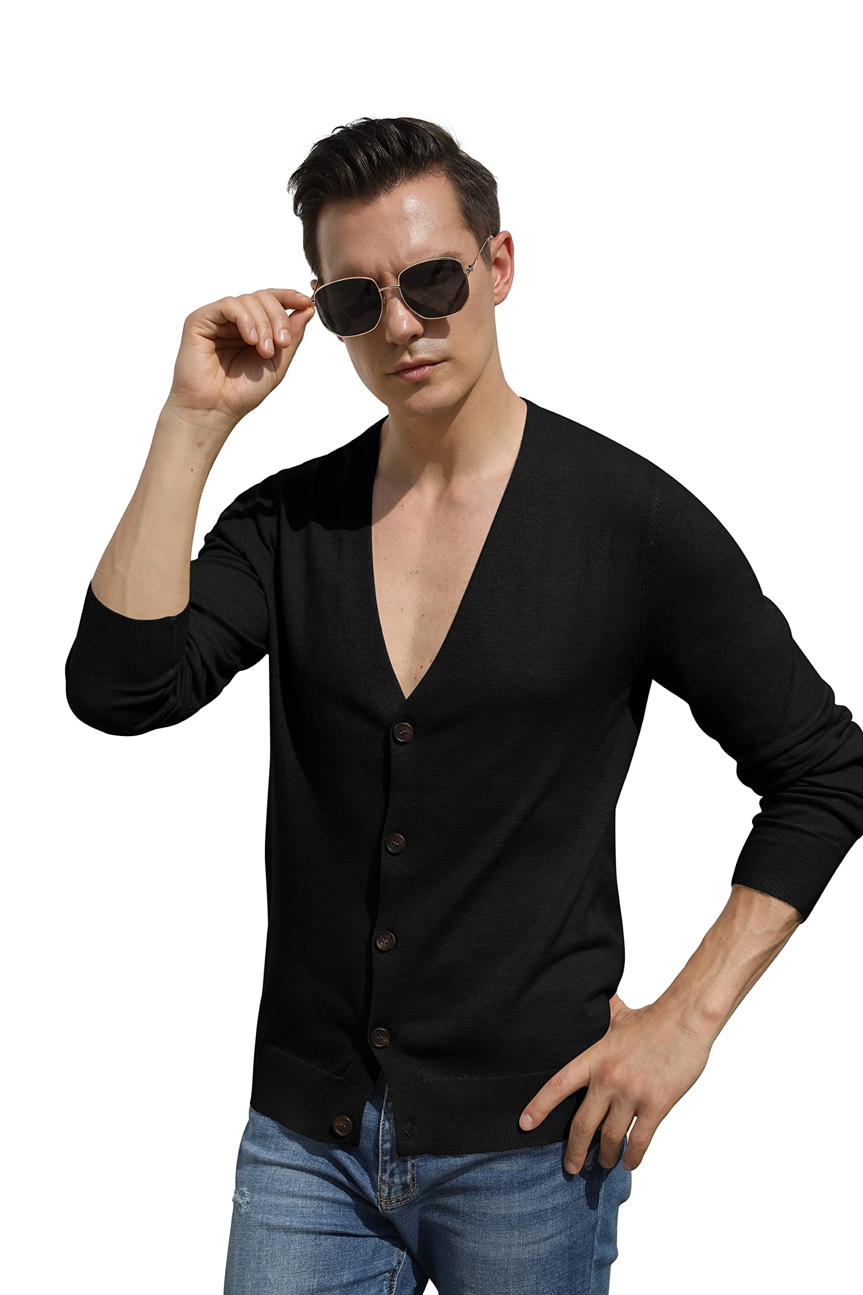 Hisir Strickjacke Herren Pullover V Ausschnitt Leichte Elegant Winterjacke Klassischer Strickjacken mit Knöpfe