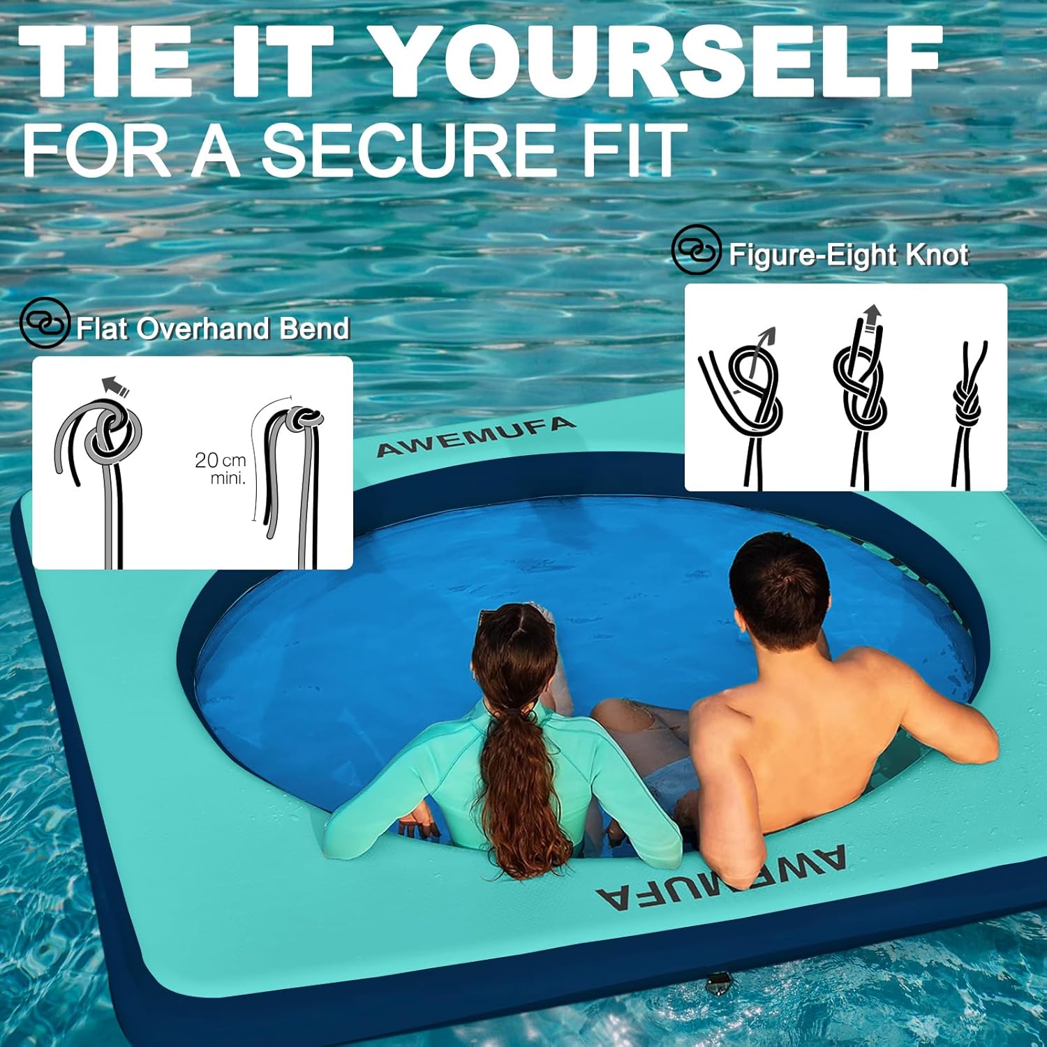 AWEMUFA Water Hammock Floats for Adults 6ft/8ft/12ft Floating Hammock for Lake Round Float Ring Inflatable Dock Platform with Mesh Water Raft Island for Party