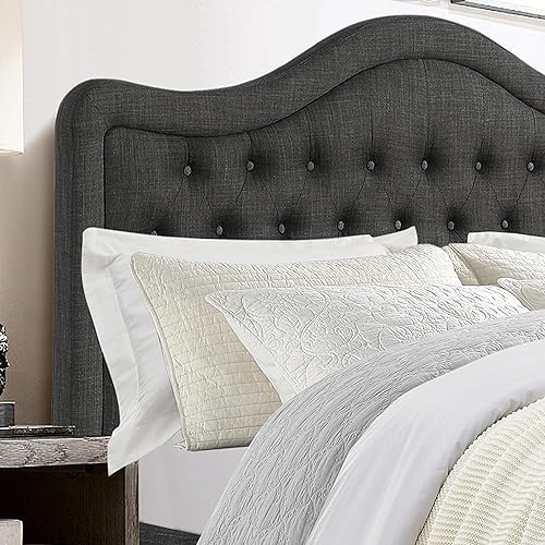 Miniatura 40 de Rosevera Turin Linen - Cama tapizada con paneles y cabecero capitonado con botones ajustables para dormitorio, tamaño Queen, color gris