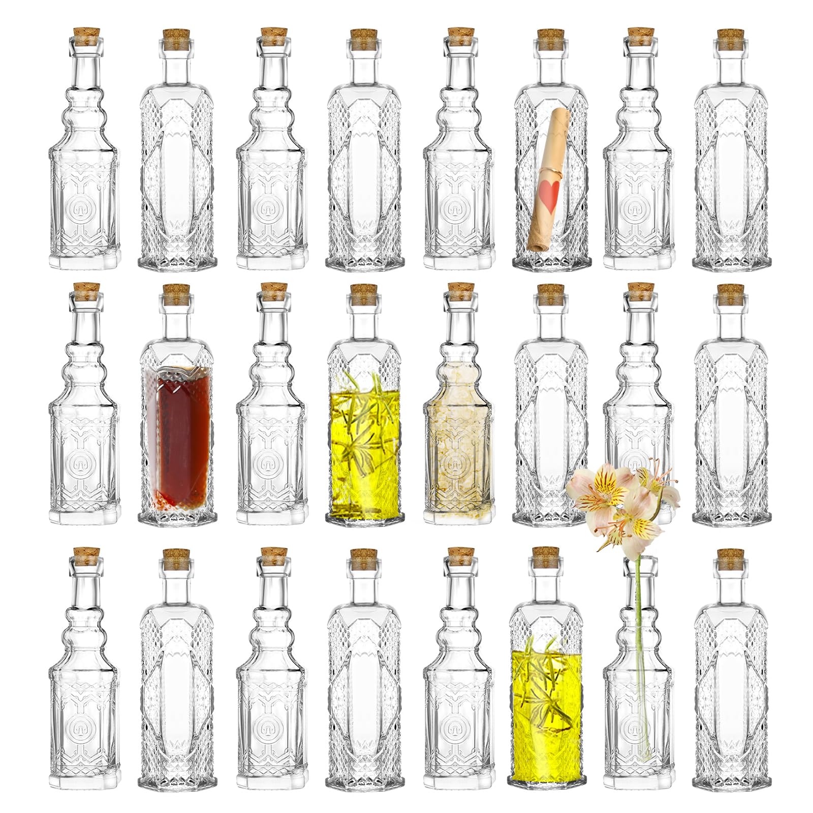 24 Stück kleine Mini-Glasflaschen mit Korken, kleine Knospenvasen, dekorativ, Trankflaschen, 45 ml, für Party, Hochzeit, DIY-Dekoration, Sandkunst-Flaschen, Zaubergläser, Botschaft in einer Flasche