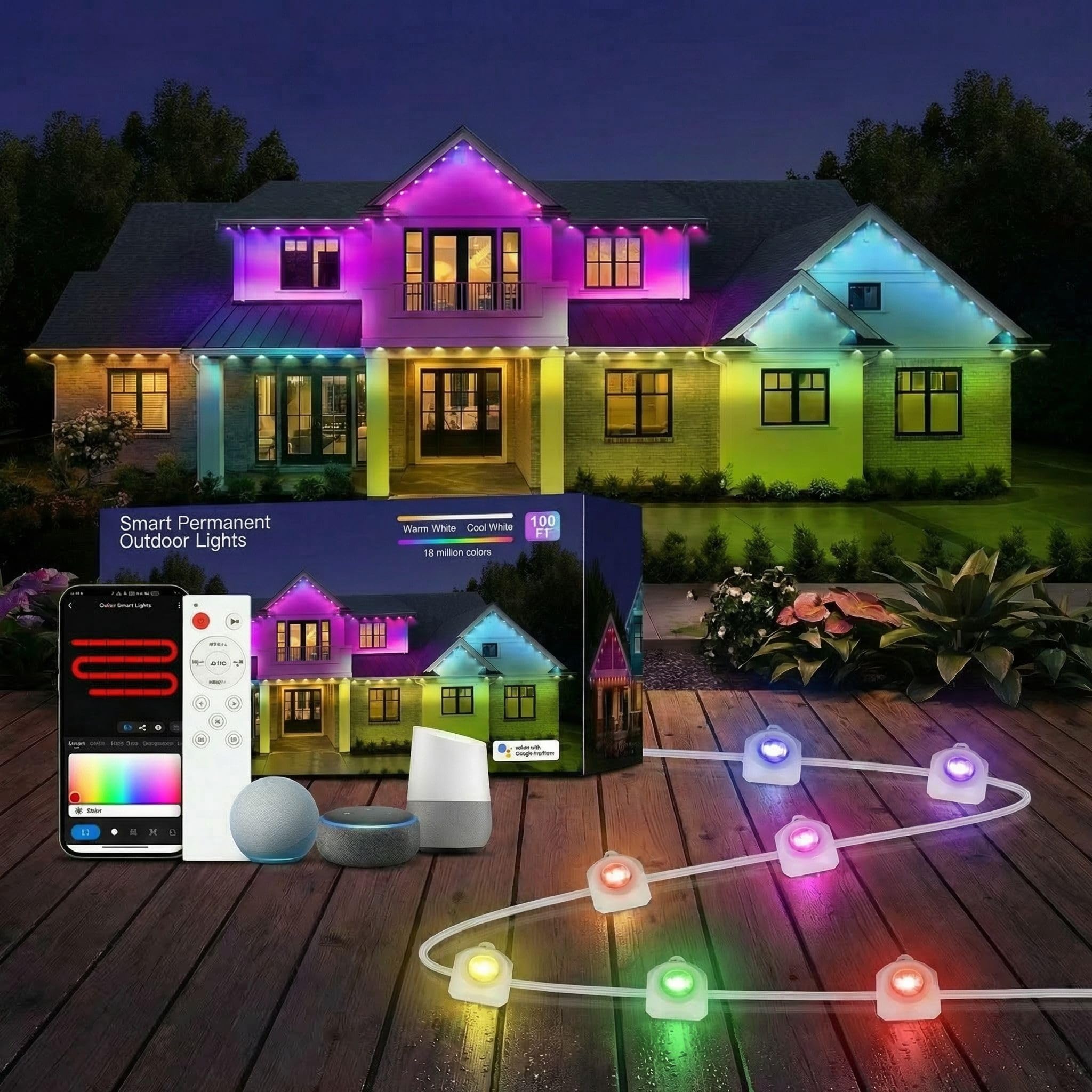 GOOGO 30M Illuminazione Permanente per Esterni con 72 Luci LED, Illuminazione RGBIC Intelligente, Catena Luminosa Esterno Impermeabili IP68 con App e Telecomando, Modalità Scena Multiple