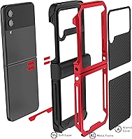 Vista 4 de Ghostek Atomic - Funda delgada para Galaxy Z Flip 4, parte trasera de aramida con parachoques de aluminio rojo, funda protectora de doble capa a