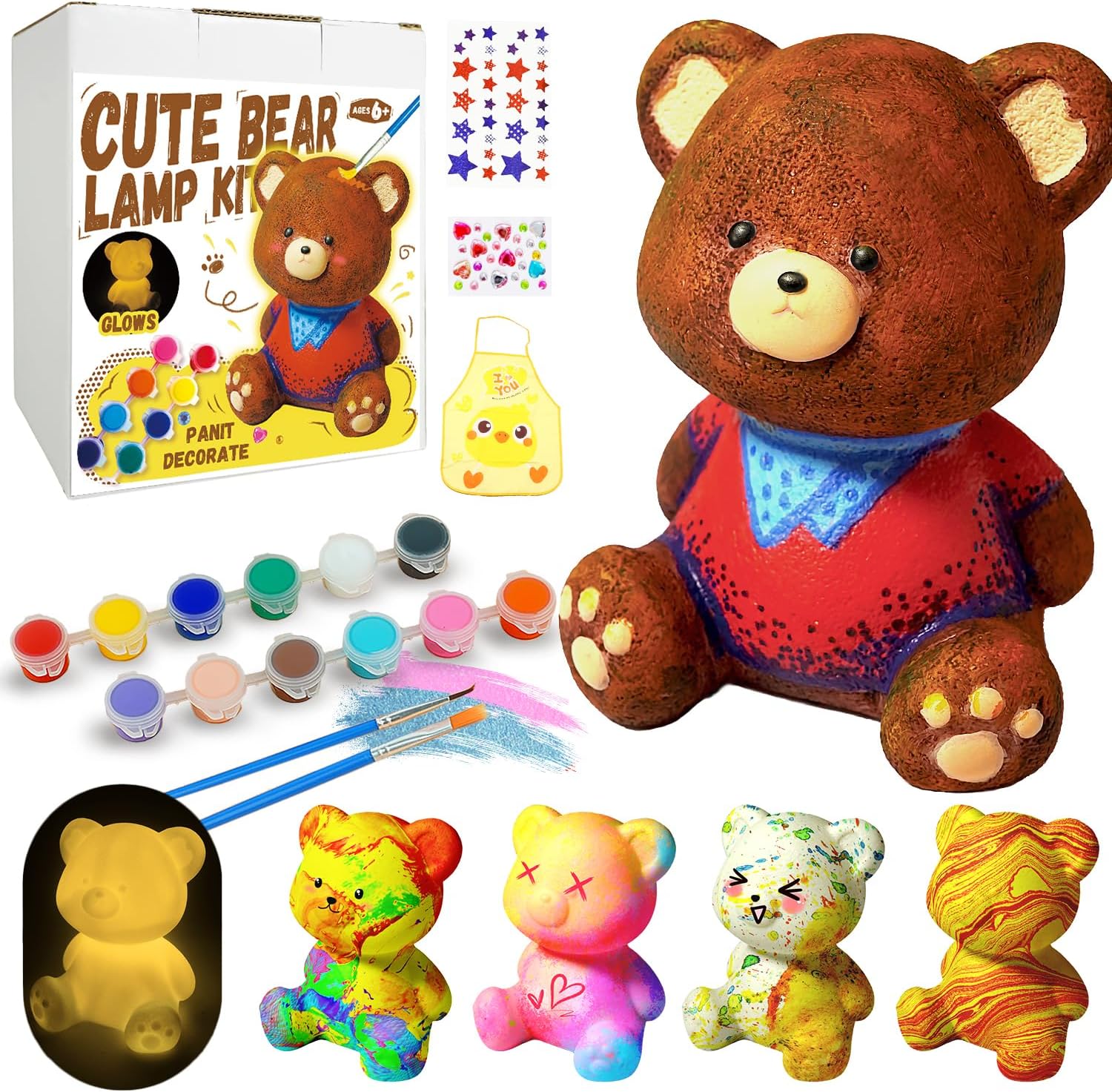 Cokiki Paint Your Own Bear Lamp Kit, Art Supplies DIY Crafts Night Light Painting Kit, Arts and Crafts for Kids Ages 8-12, Birthday Party Holiday Creative Gift for Girls Boys Ages 6 7 8 9 10 11 12+