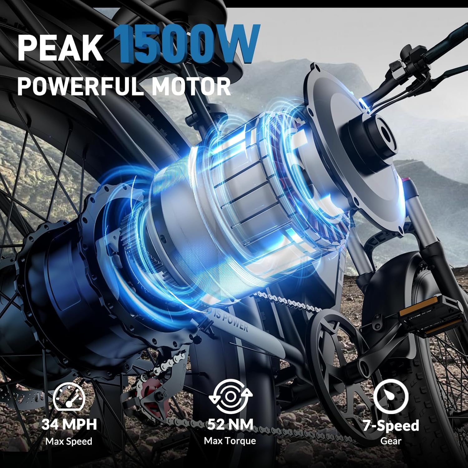 EDIKANI 26" Electric Bike for Adults, Peak 1500W 34MPH Fast E Bike for Men, 100 Miles Fat Tire Ebike for Adults Electric with 864WH/1104WH Removable Battery, UL E Bicycle with Brake Light