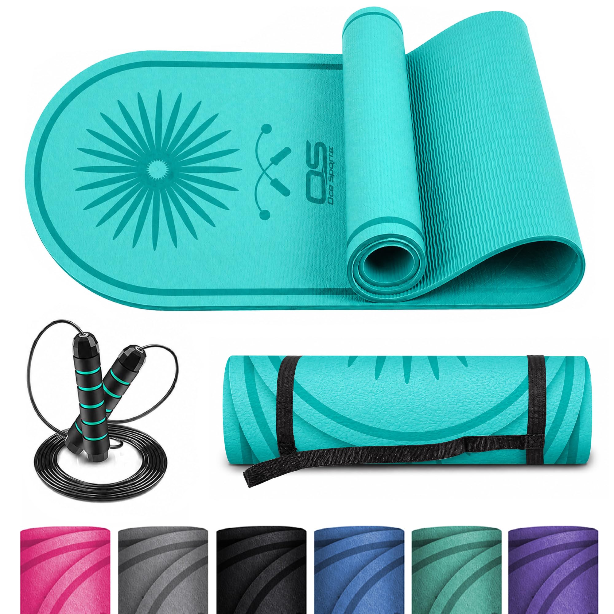 Skipping Rope Mat with Adjustable Jump Rope, 8mm Thick TPE Exercise Mat 140 x 60cm, Non-Slip Shock Absorbing Workout Mat for Home Gym, Cardio, HIIT, Yoga & Floor Protection