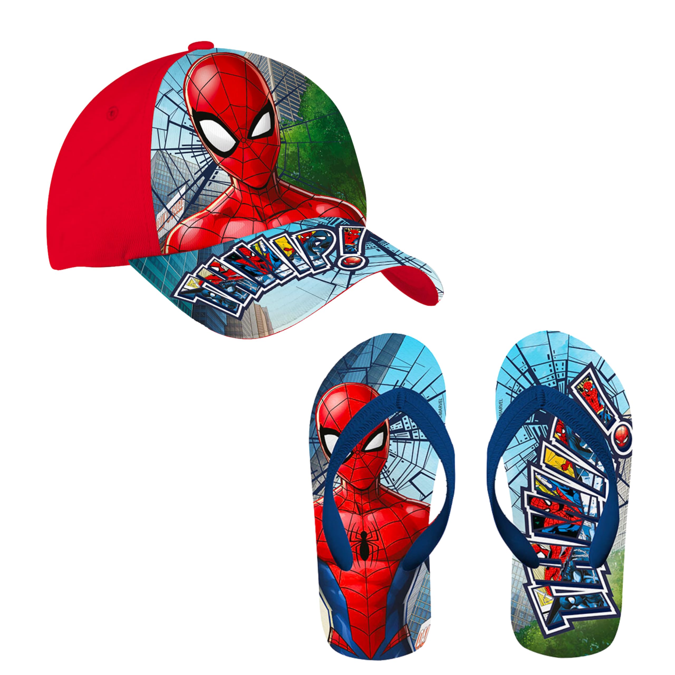 Marvel Spider-Man Gorra y Chanclas para Niños, Diseño Spiderman Gorra de Beisbol para Niños