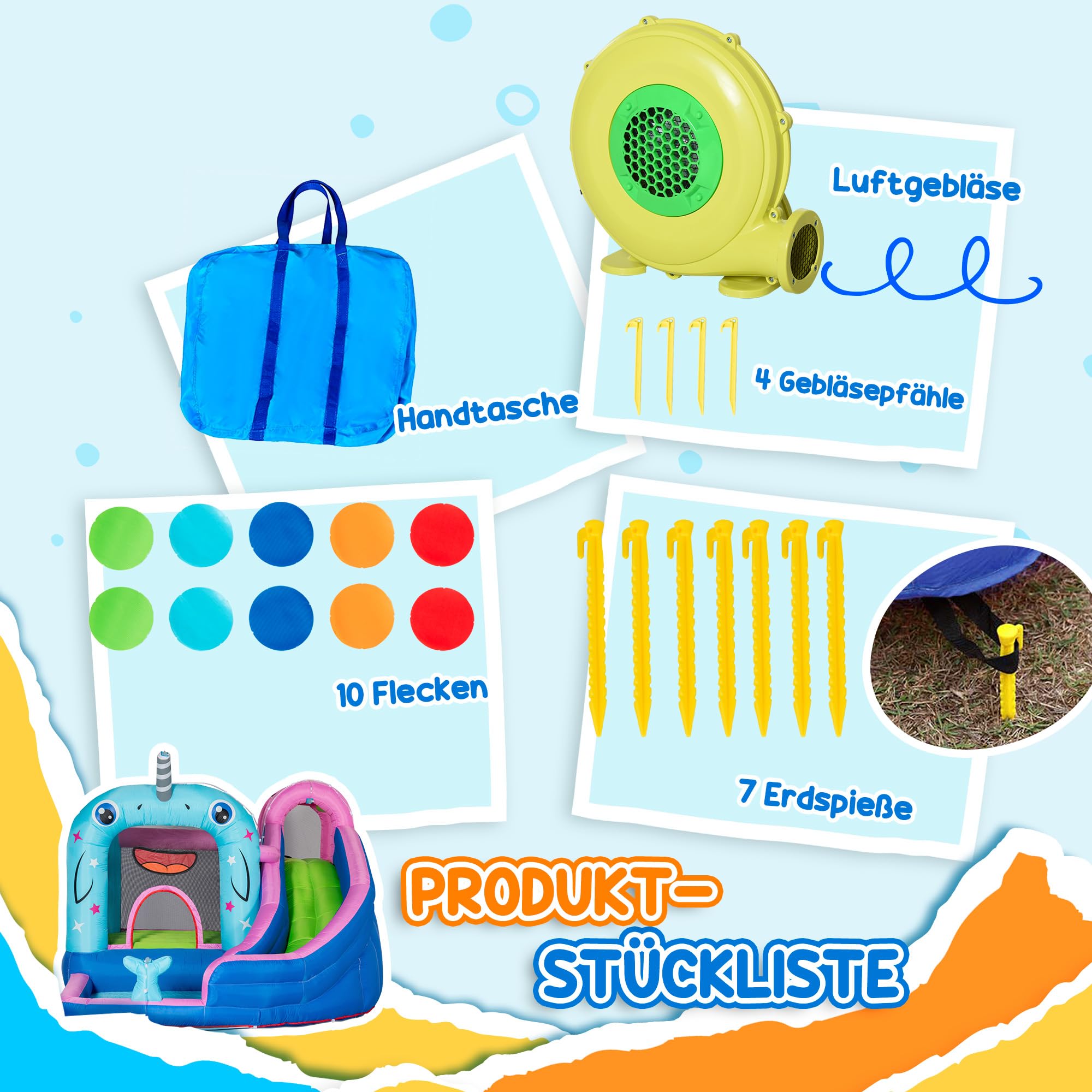 Outsunny Aufblasbare Hüpfburg mit Gebläse, Wasserspielcenter inkl. Sicherheitsnetz, Wasserrutsche, Spielburg Wasserpark für Kinder 3 bis 8 Jahre, 330 x 280 x 200cm