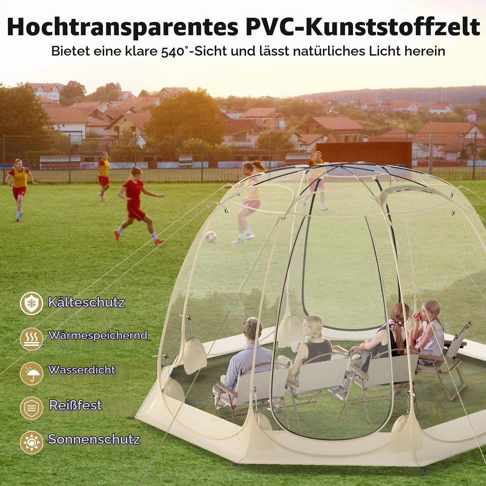 FANTASK Transparentes Pop up Zelt, tragbares PVC Kuppelzelt für 5-6 Personen, Blasenzelt wetterfest mit Tragetasche & Bodenmatte, Campingzelt Outdoor für Garten, Terrasse, Hinterhof