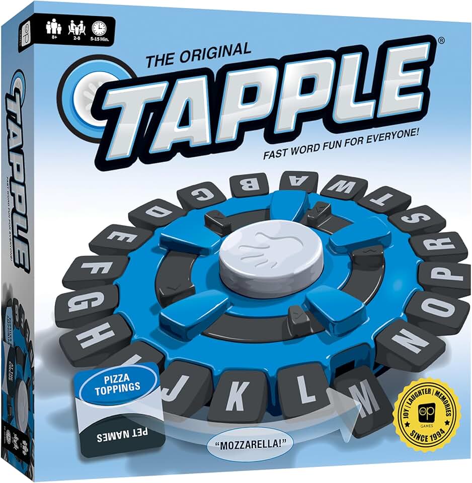 USAOPOLY The Original TAPPLE, The Fast-Paced Family Board Game,Choose a Category &amp; Race Against The Timer to be The Last Player,Learning Word Game for Ages 8 &amp; Up, 2-8 Players, 15-20 Minute Play Time