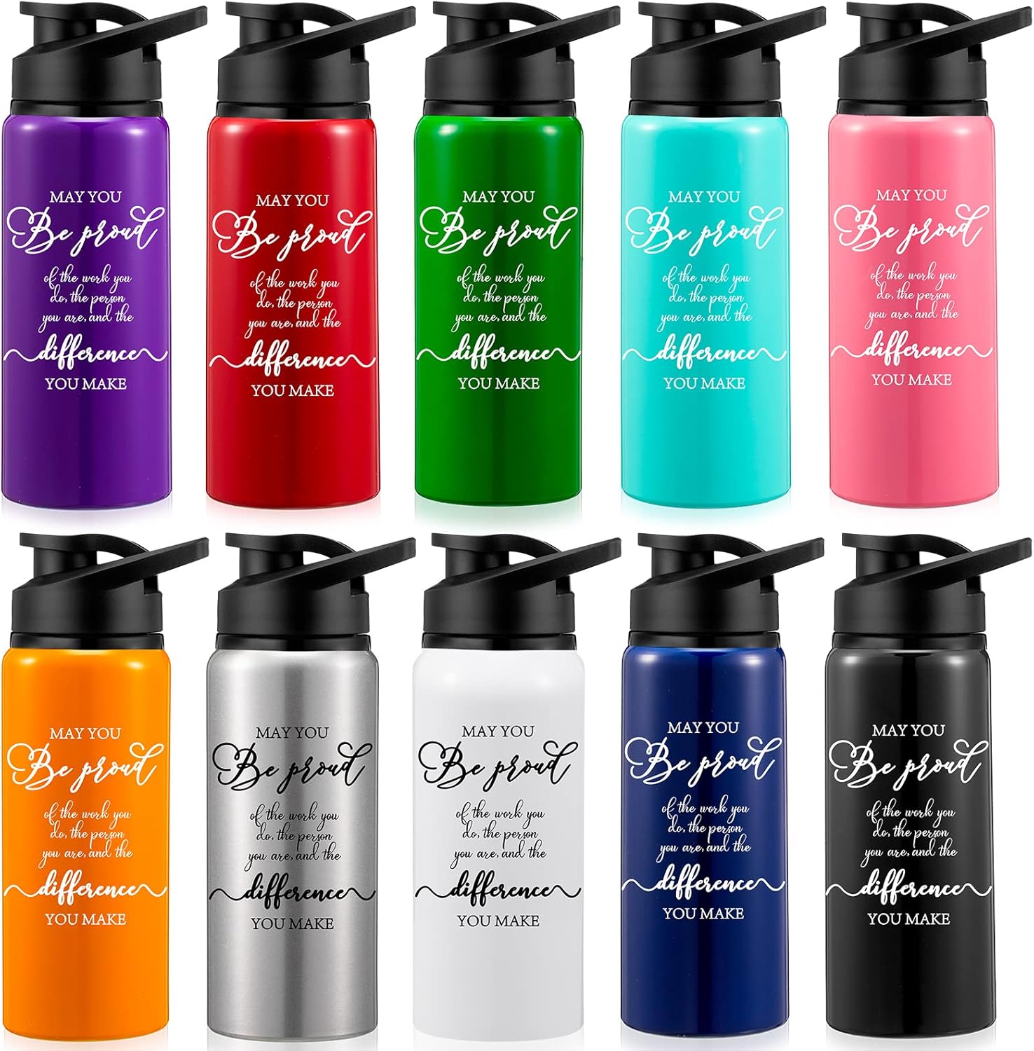 Roshtia 10 Pcs Aluminum Water Bottles Thank You Gifts Teacher Appreciation Gifts Bulk Water Bottles with Lids May You Be Proud of Reusable Leakproof for School Mother Employee Coworker(25 oz)