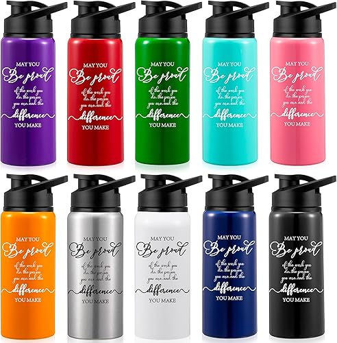 Roshtia 10 botellas de agua de aluminio de Navidad, regalos de agradecimiento, botella de agua a granel con tapas con tapa May You Be Proud of