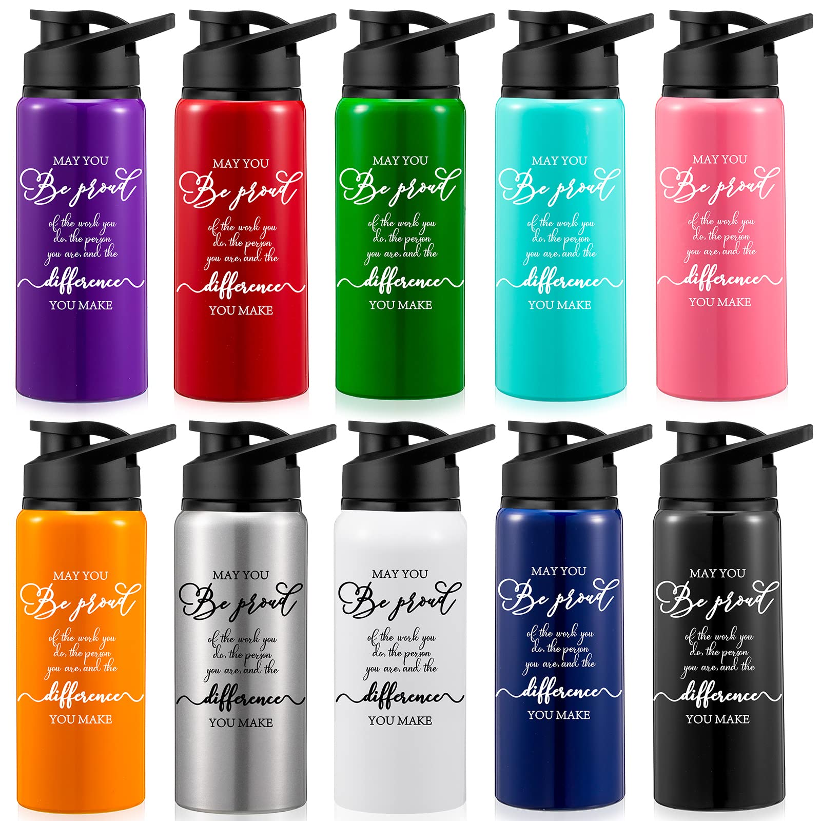 Roshtia 10 Pcs Christmas Aluminum Water Bottles Thank You Gifts Teacher Appreciation Gifts Bulk Water Bottle with Lids May You Be Proud of Reusable