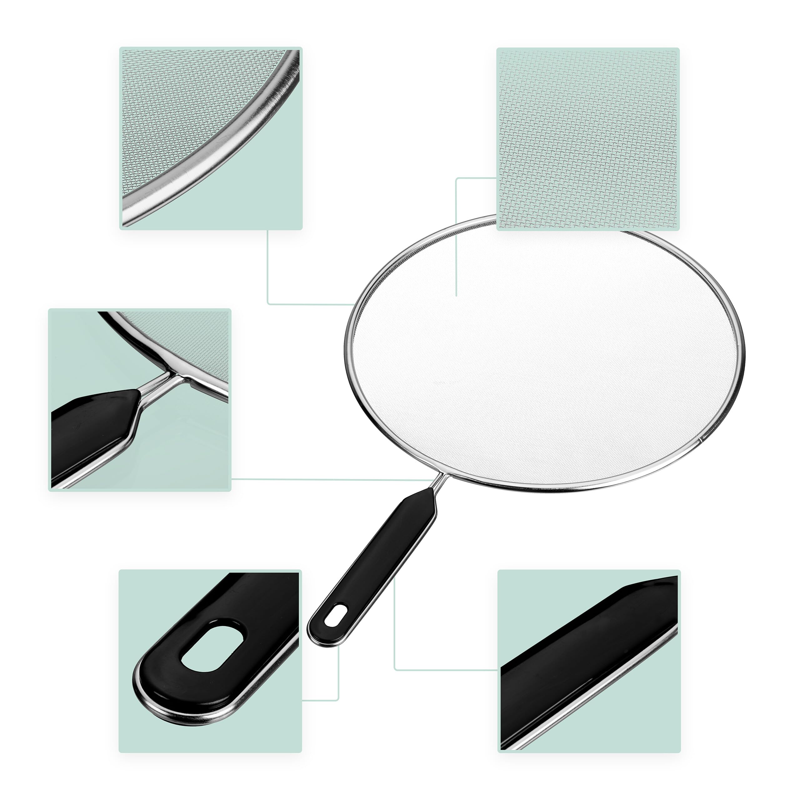 Relaxdays Coperchio Paraschizzi Padella, Set 3 Paraspruzzi Copri Pentola in Acciaio Inox, ∅ 25, 29, 33 cm, Manico, Nero