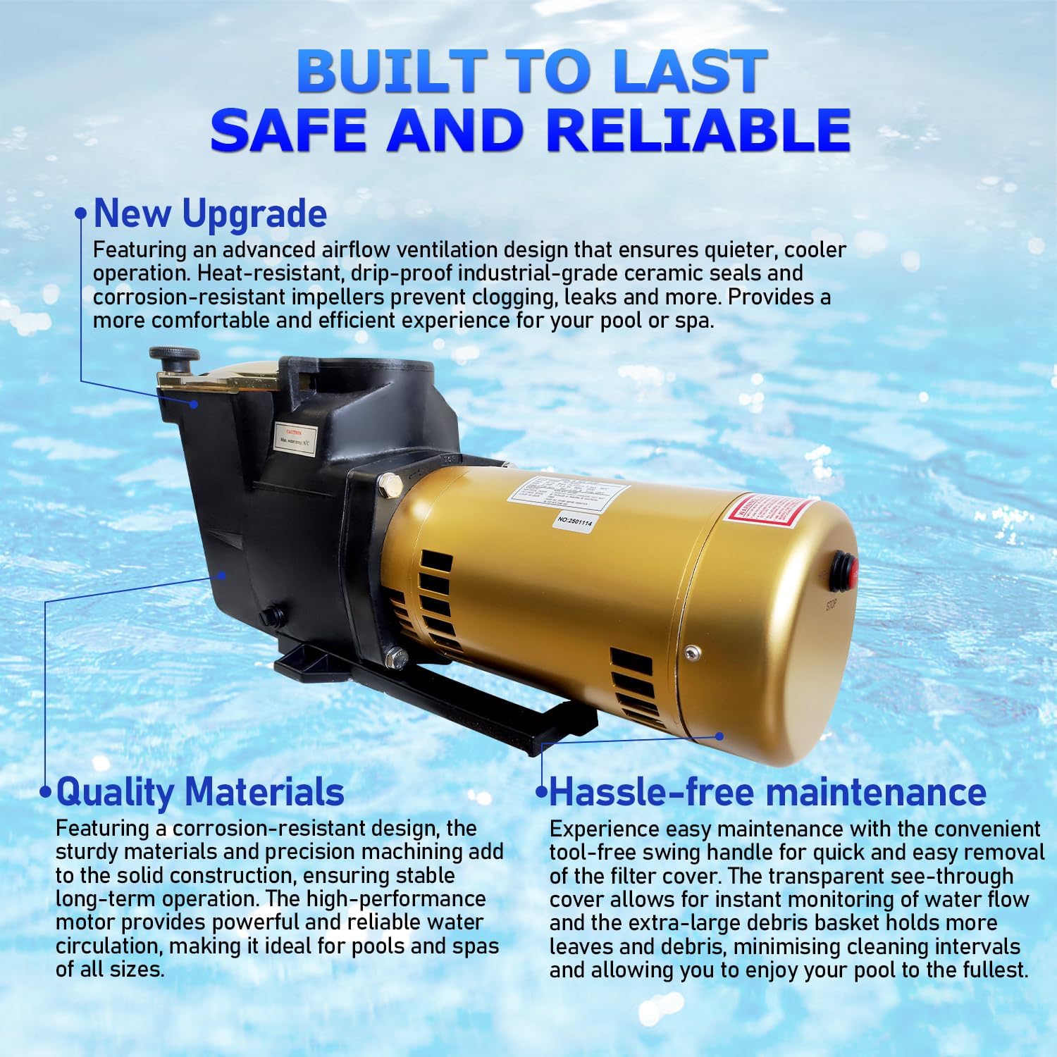 W3SP2610X152S 1.5 HP Dual-Speed Pool Pump 220V-230V Super Pump Compatible With Hayward In-Ground Swimming Pools and Spas SP2610X152S