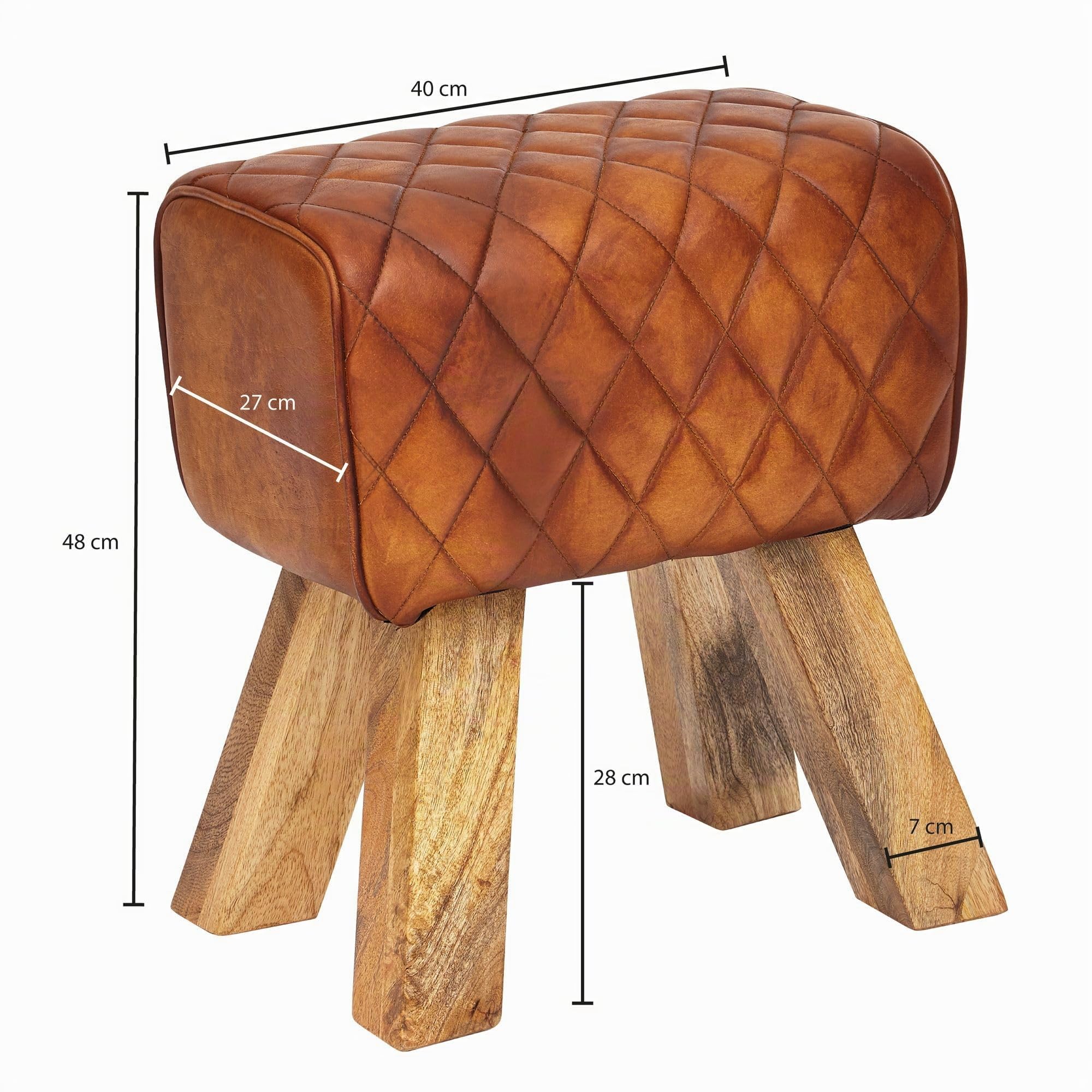 FineBuy Sitzhocker Turnbock 40x27x48 cm Echtleder Massivholz Braun