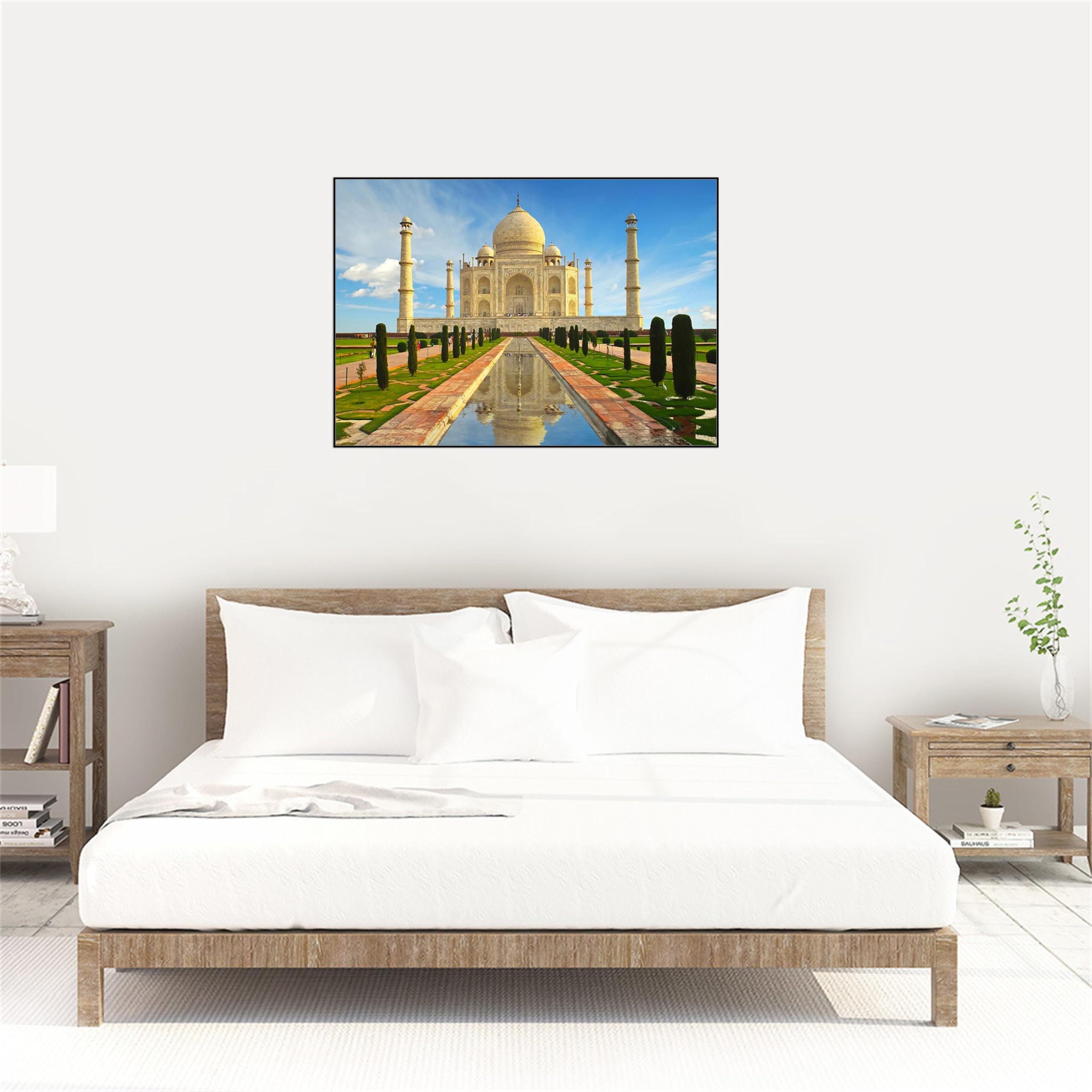 Stadt Leinwandbild Landschaftsbilder-Panorama Bild auf Leinwand-Gebäude Tempel-Schwarzer Rahmen Wandbilder für Wohnzimmer 50x70cm-19x27in
