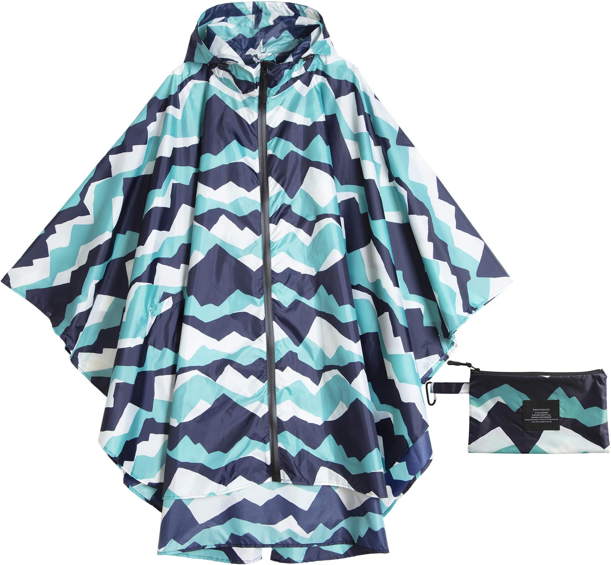 Womens Rain Poncho Waterproof Raincoat with Hood Zipper Outdoor Hiking Biking