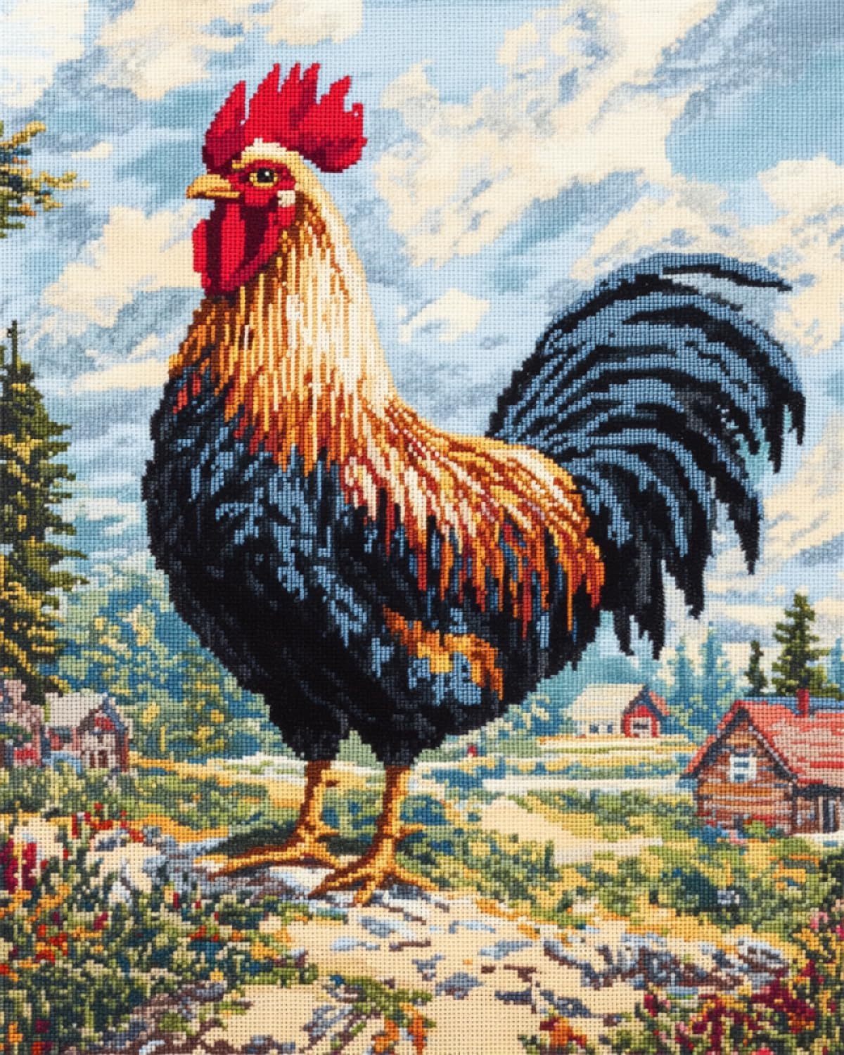 ラッチフックキット ラグ 雄鶏動物 DIY クラフトキット 田舎の風景 ラッチフックラグキット 初心者向け DIY 針仕事 かぎ針編