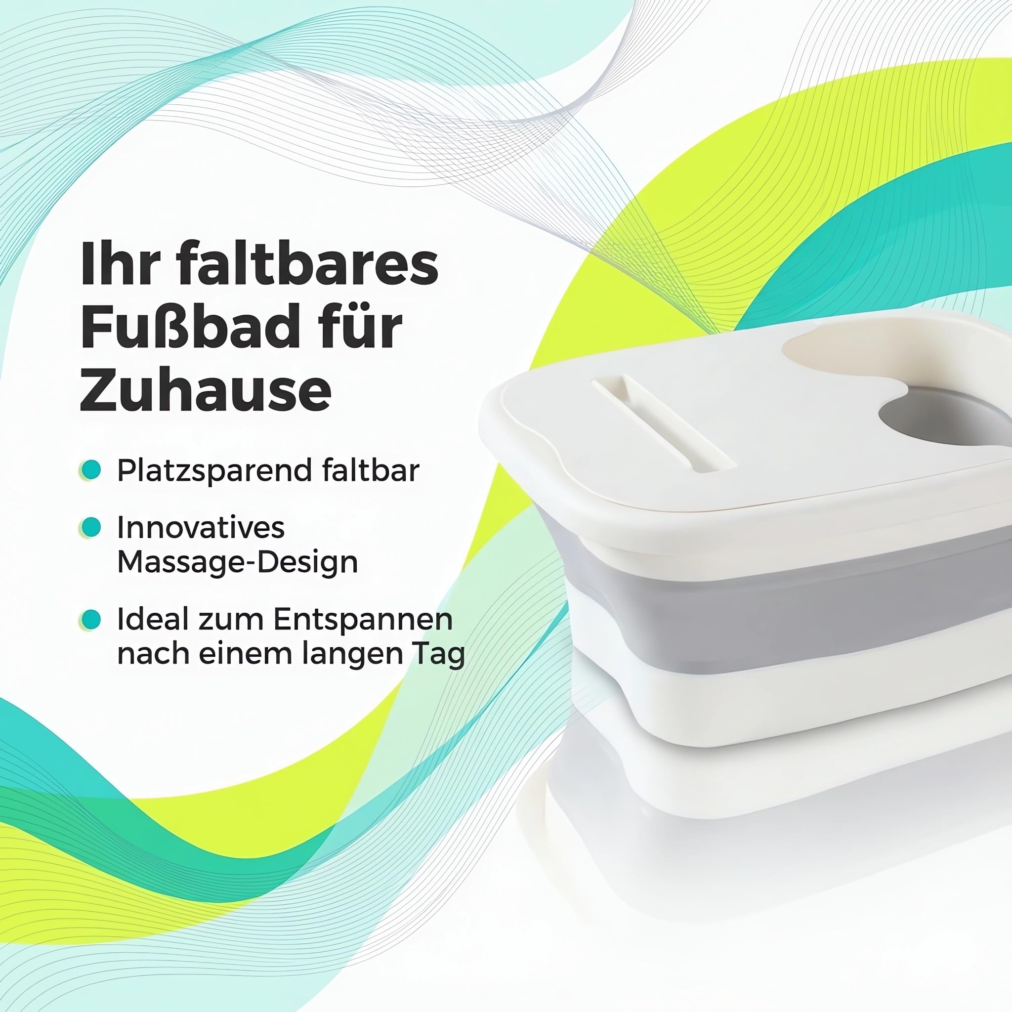 König Design faltbare Fußbadewanne mit Massagefläche, platzsparend & temperaturbeständig, 21 Liter – Grau