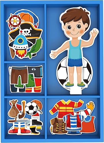Toysters - Juguete magnético de madera para disfrazarse, juego de simulación, incluye 1 muñeca de madera con 30 ideas de disfraces surtidas, no es