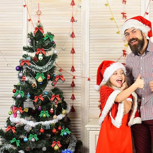 Miniatura 4 de 100 lazos de cinta de Navidad de 2 pulgadas, lazos con purpurina, mini lazos preatados, lazos de Navidad brillantes, lazos de poliéster para