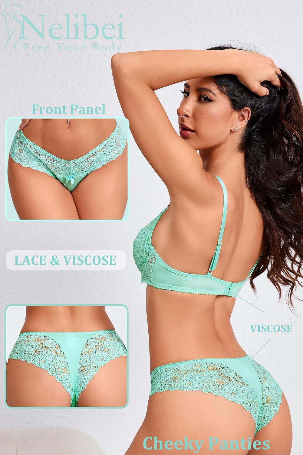 Lace Lingerie for Women 2 Piece, Push Up Bra and Cheeky Panty Sets for Women,Comfortable Womens Sexy Lingerie - Image 5