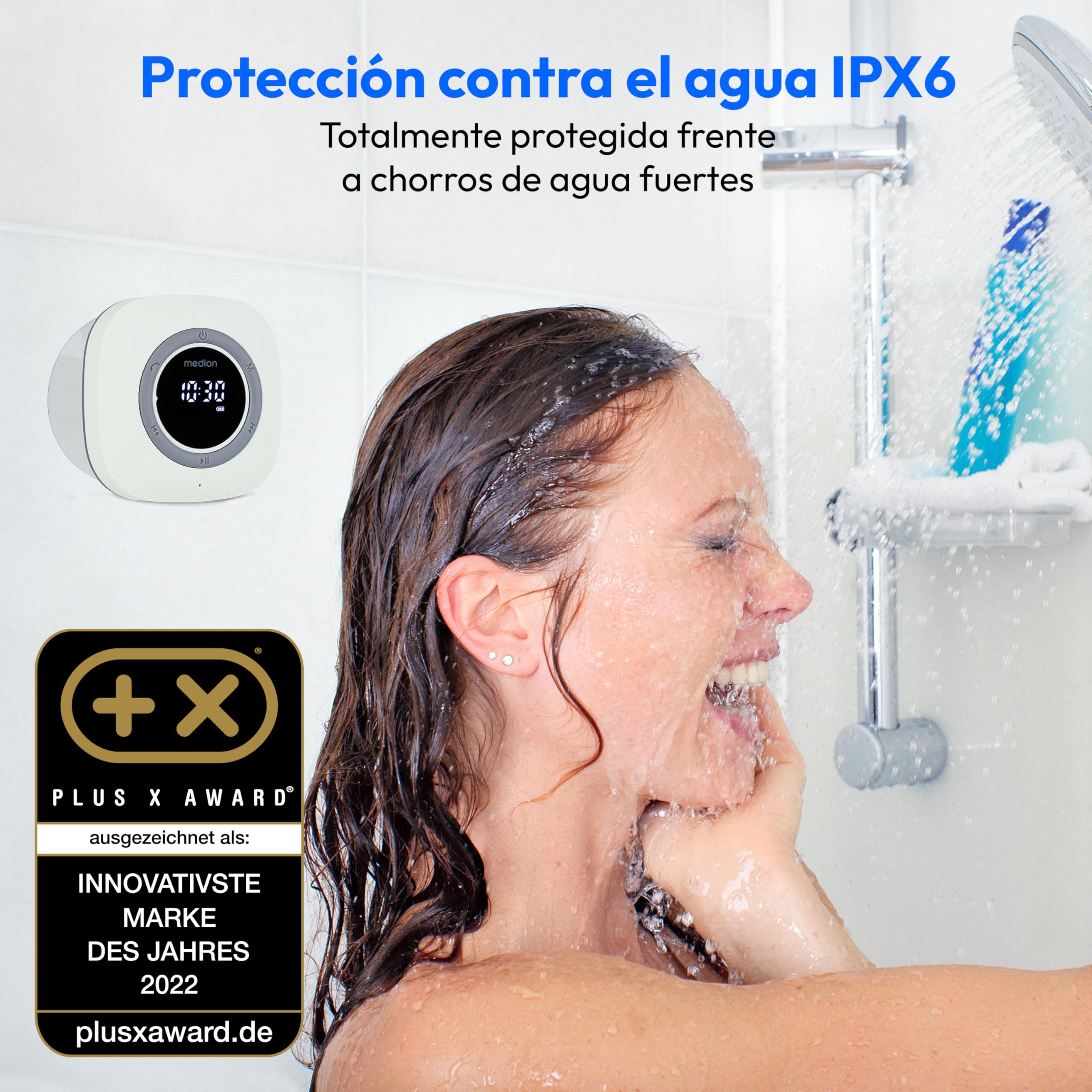 MEDION P66096 Radio de Ducha con Bluetooth (Radio de baño, Radio FM, Ventosa, Pantalla LED, Impermeable IPX6, batería Recargable integrada, MD43884) Verde