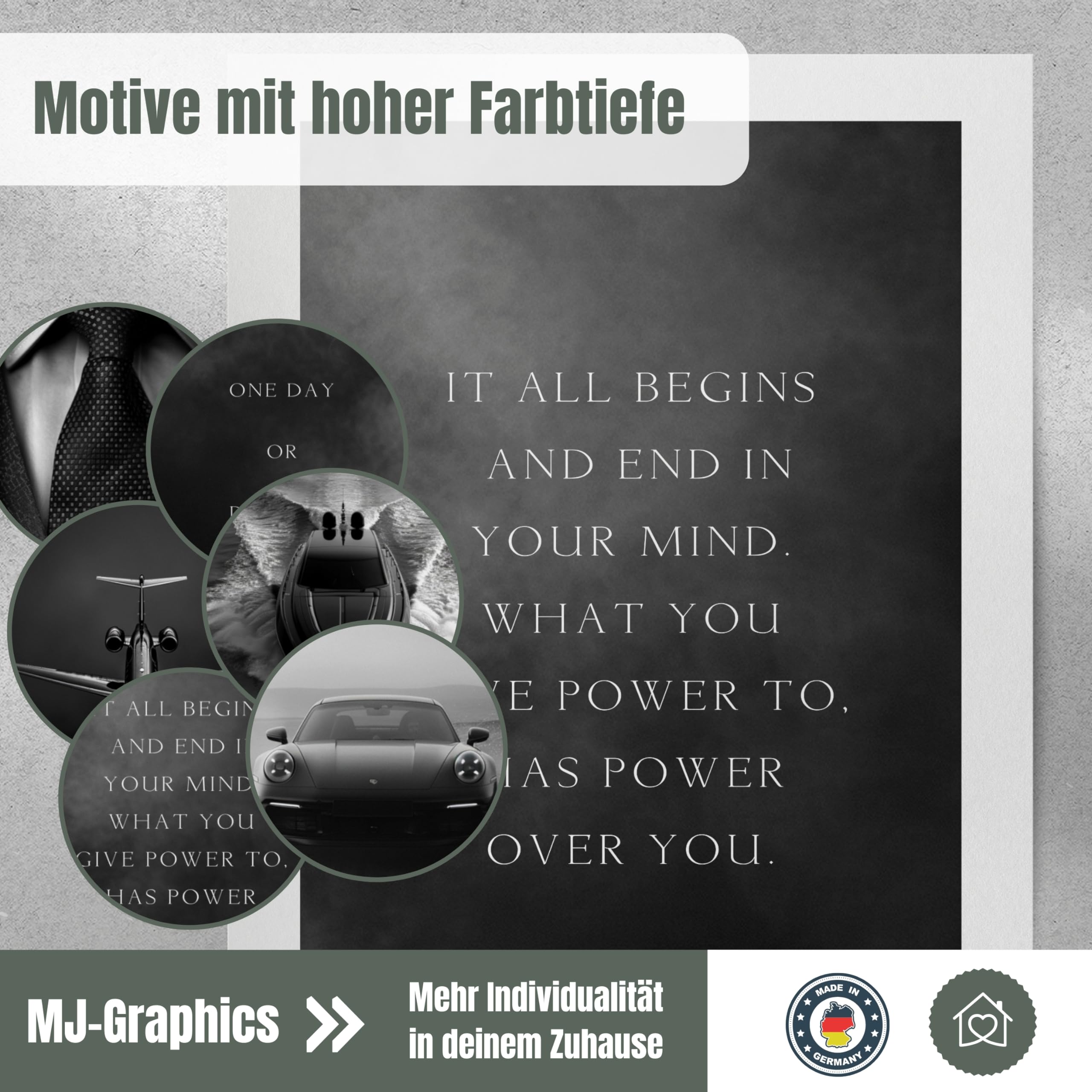 MJ-GRAPHICS® - Mood Poster Set Bilder Büro, Set Fashion Poster, Wandbilder Wohnzimmer Deko, Bild Porsche, 6xA2 Poster & Kunstdrucke Schwarz Weiß Bilder Schlafzimmer, Wohnzimmer Poster Set ohne Rahmen