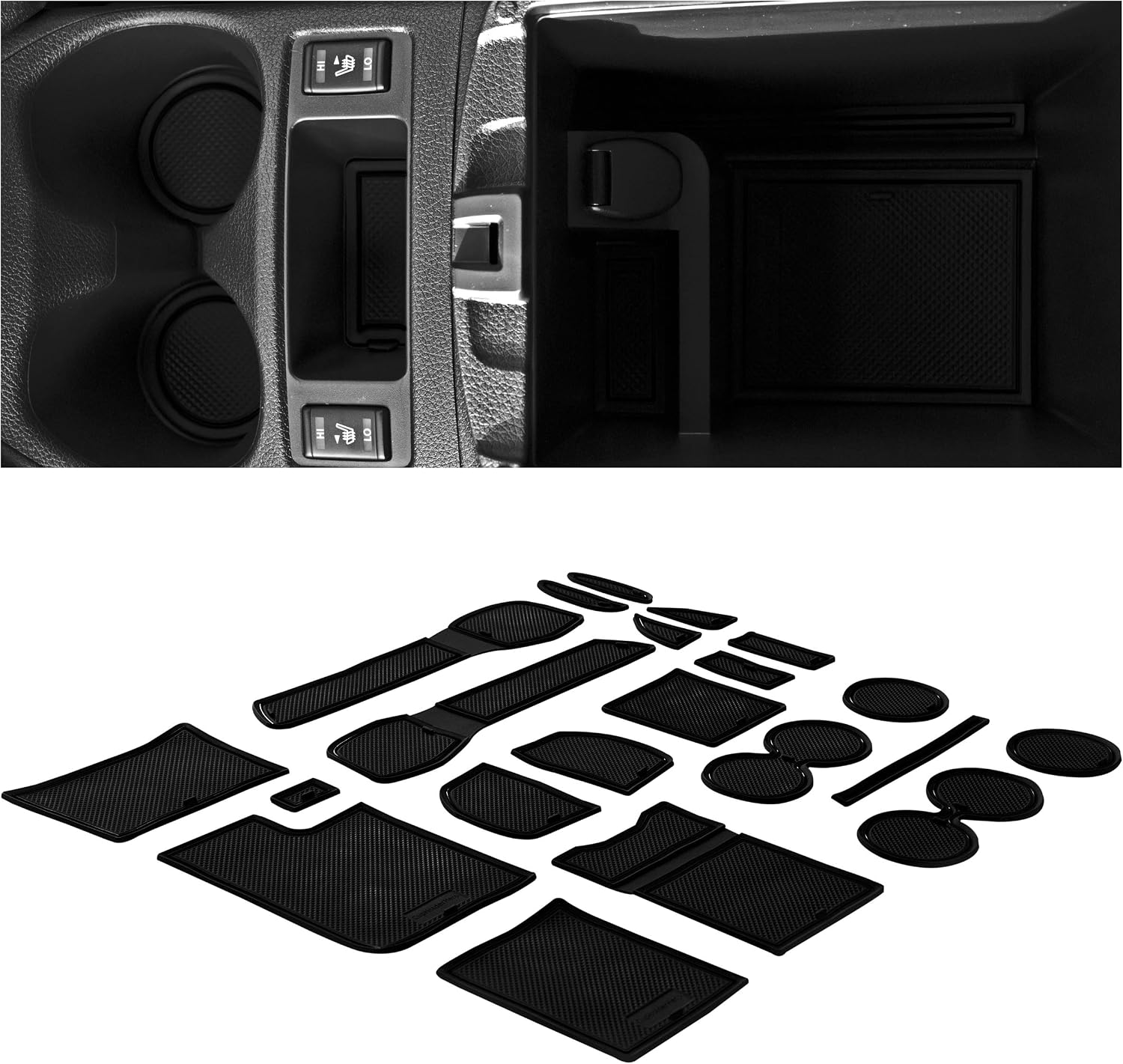 CupHolderHero fits Nissan Rogue Accessories 2014-2020 Premium Custom Interior Non-Slip Anti Dust Cup Holder Inserts, Center Console Liner Mats, Door Pocket Liners 21-pc Set (Solid Black)