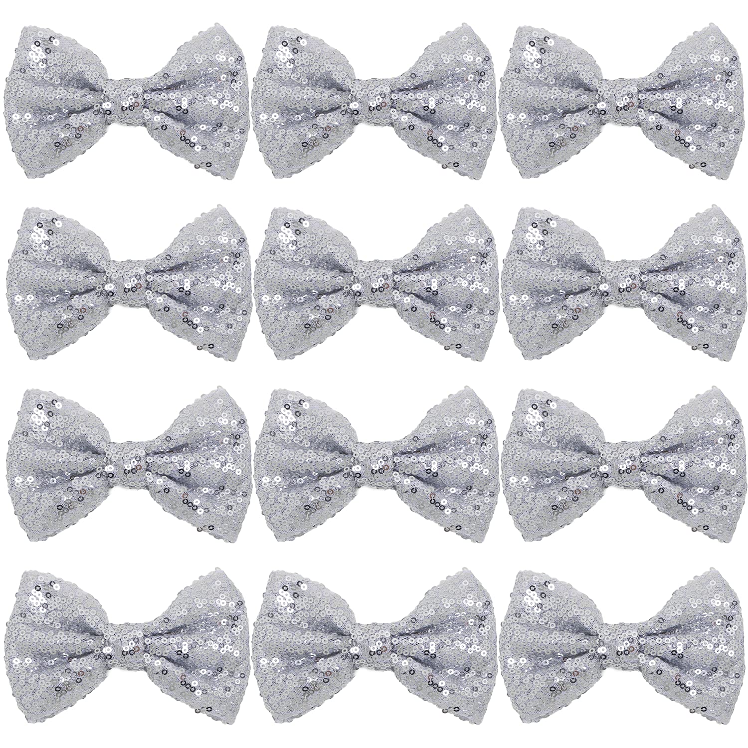 View 1 of 12 Pieces Sequin Bows for Girls 4.7" Large Cheer Hair Bow with Alligator Clips Hair Accessories for Kids Toddler Cheerleaders Teen Girls College Sports (Silver)