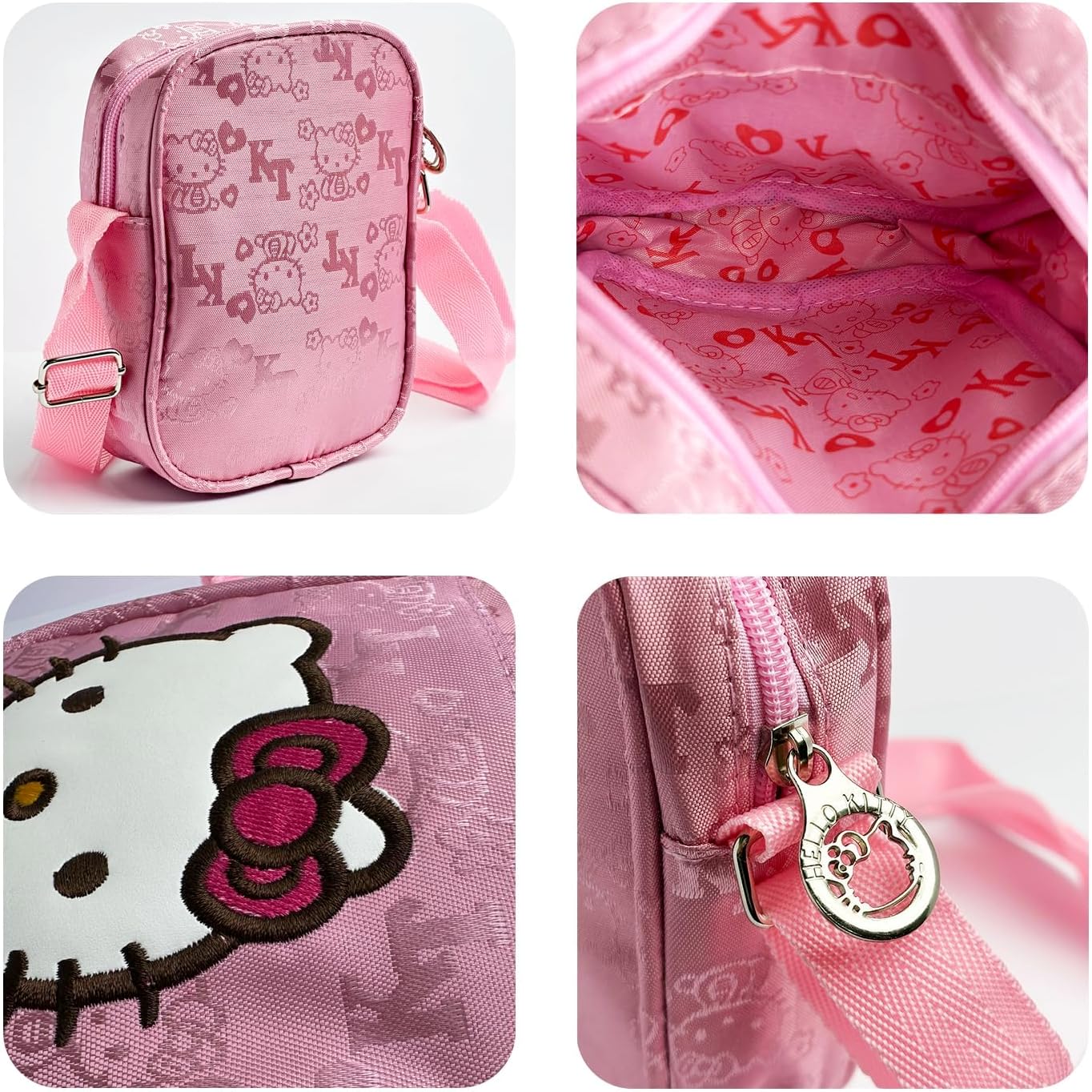 Pink Cat Mini Purse for Girls, Canvas Crossbody Bag with Matching Bracelet & Keychain, Cute Set